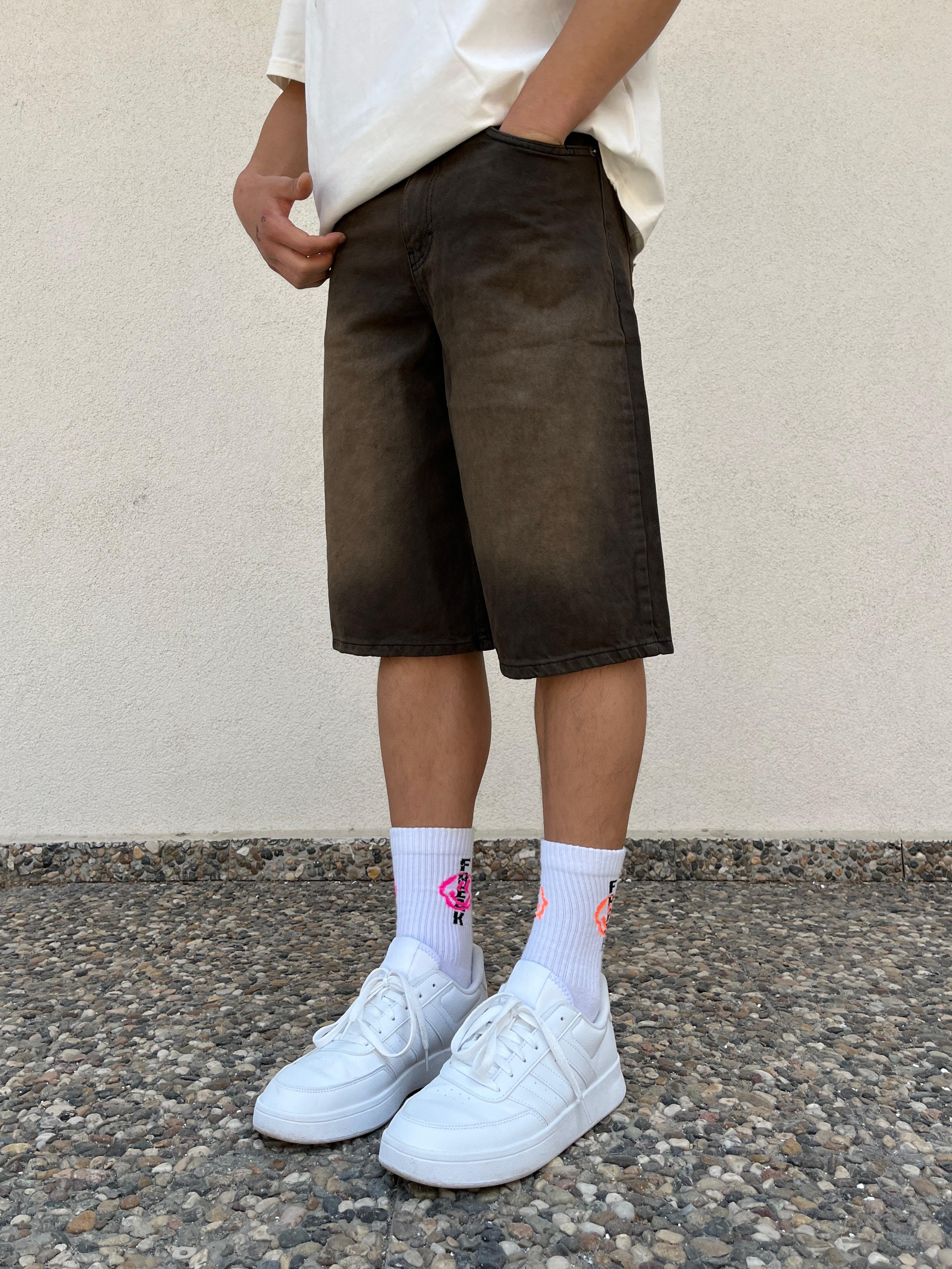 Brown Washed Baggy Short