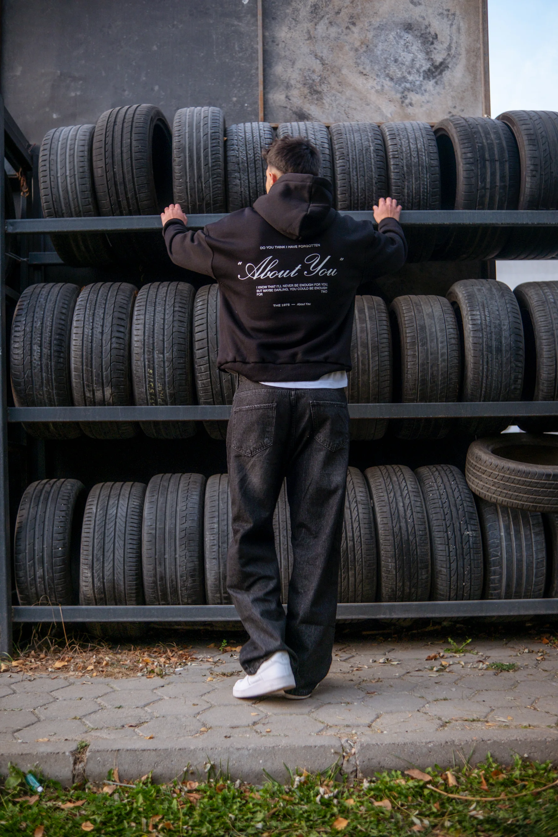 About You Printed Oversize Hoodie Siyah