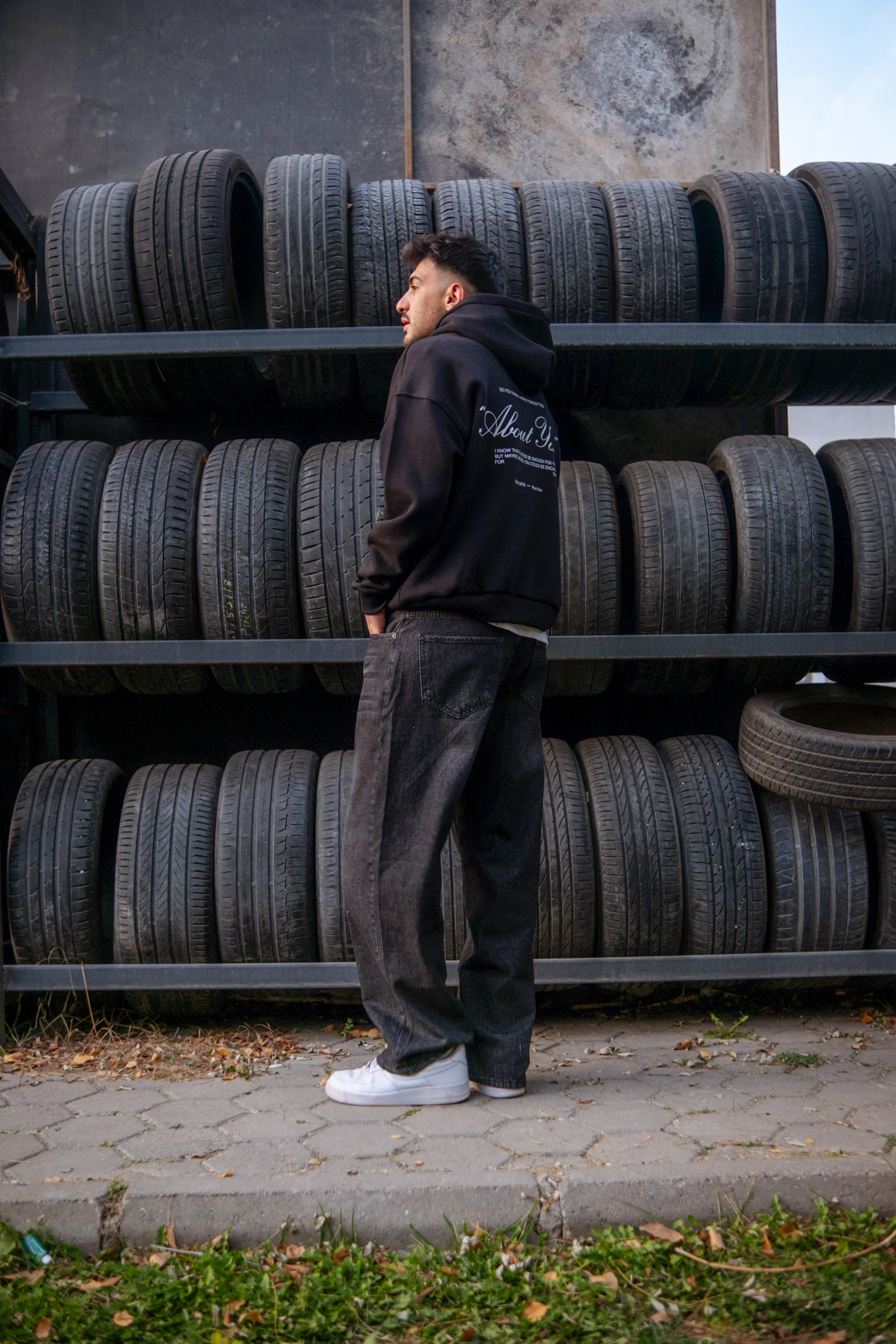 About You Printed Oversize Hoodie Siyah