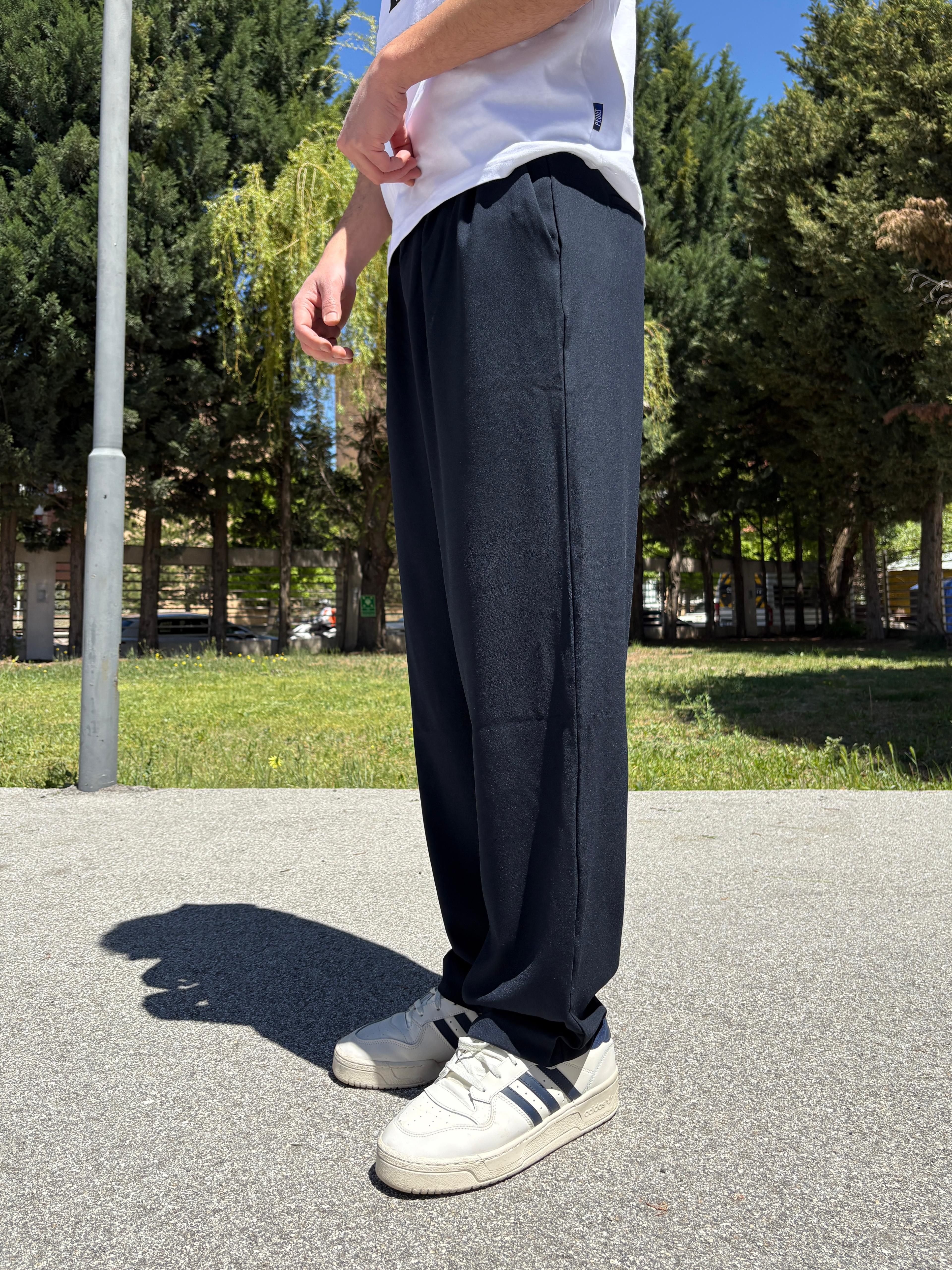 Lacivert Basic Baggy Kumaş Pantolon