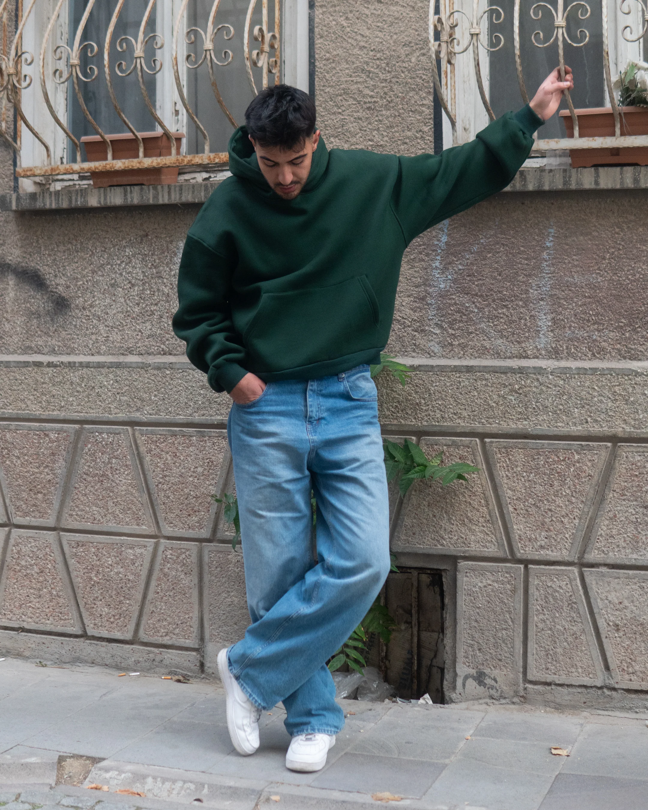 Basic Oversize Hoodie Koyu Yeşil