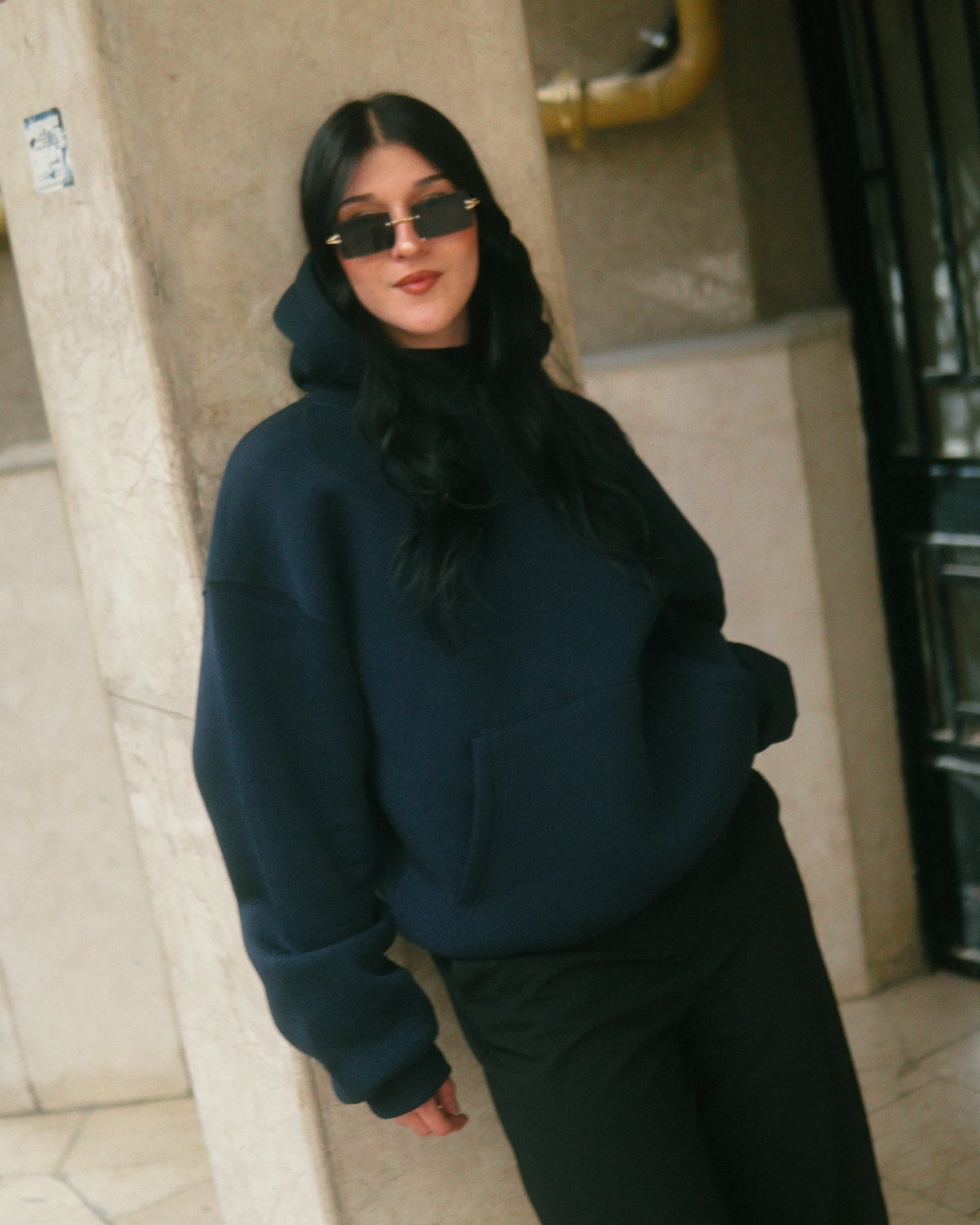 Basic Oversize Hoodie Lacivert 