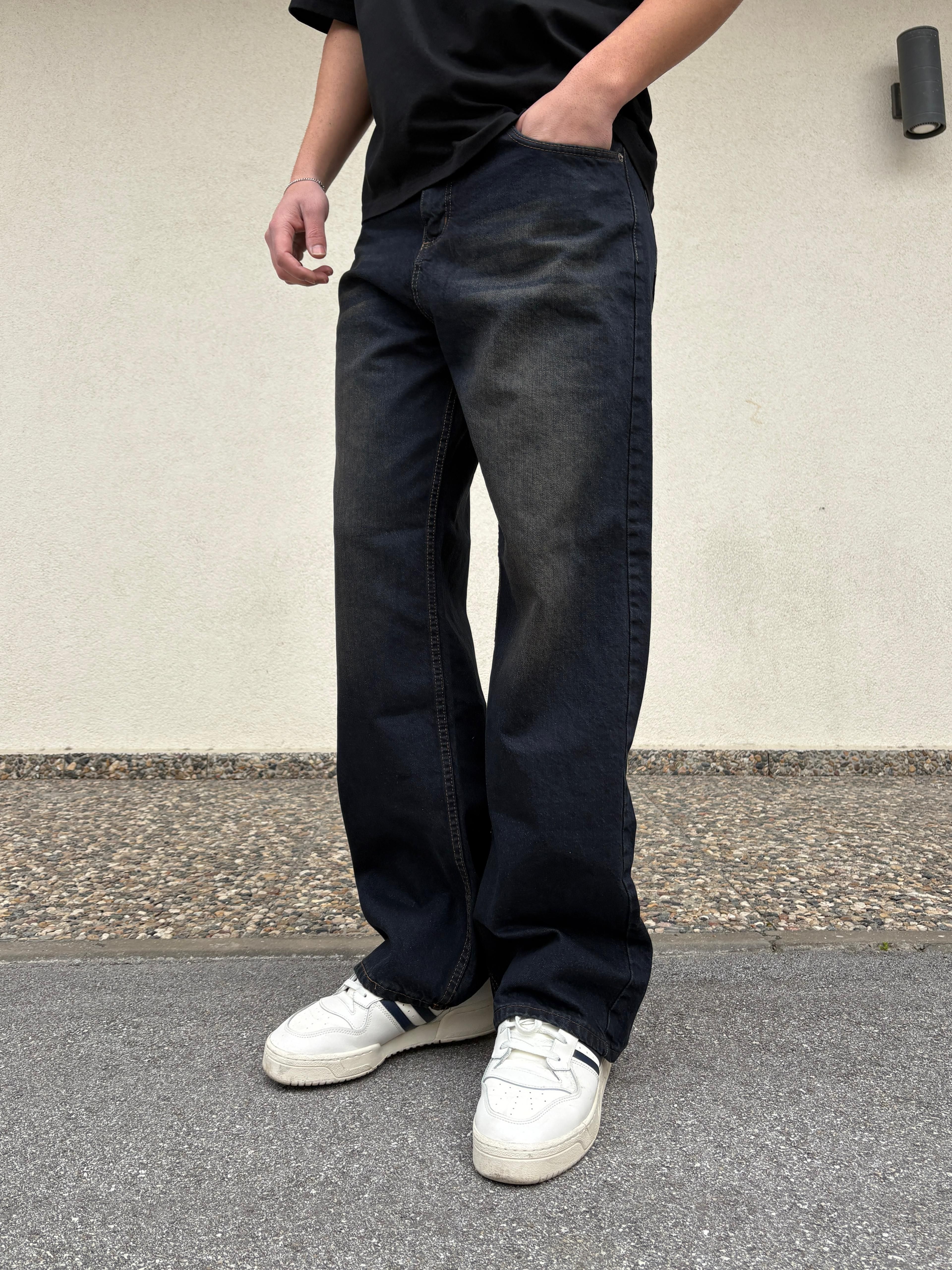 Dark Brown Wash Effect Baggy Jeans