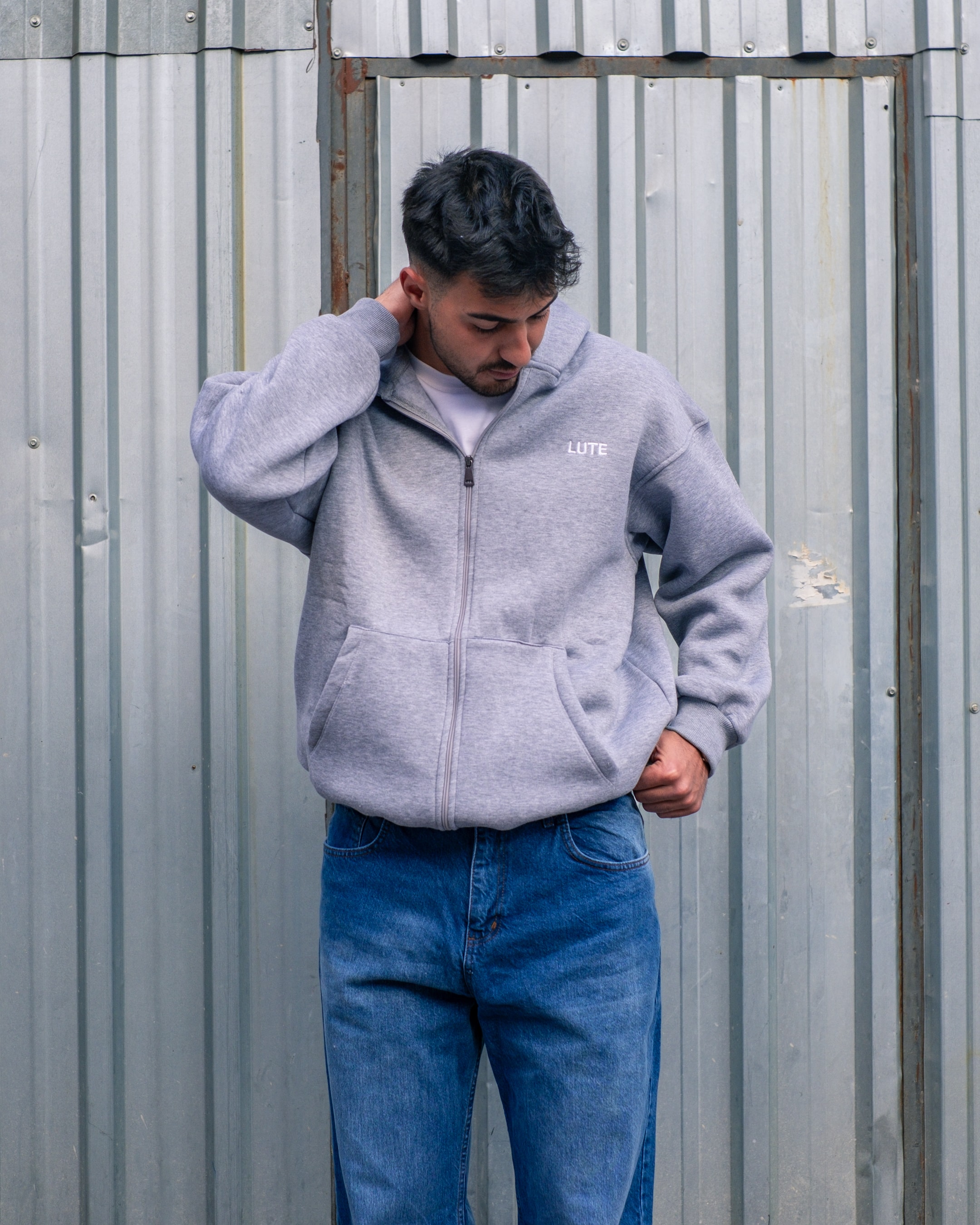LUTE Gri Premium Oversize Zip Hoodie