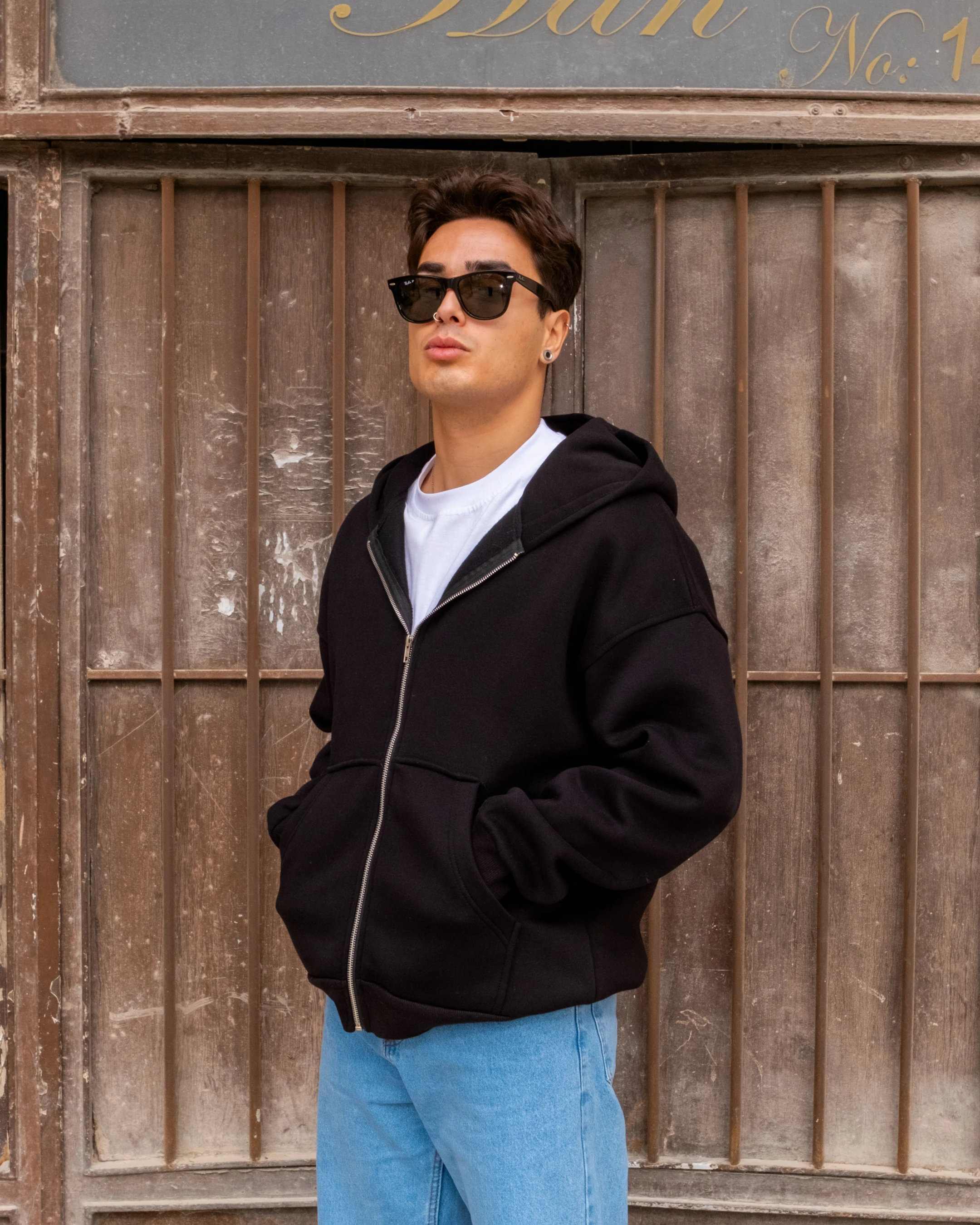 Siyah Basic Full Zip Oversize Hoodie