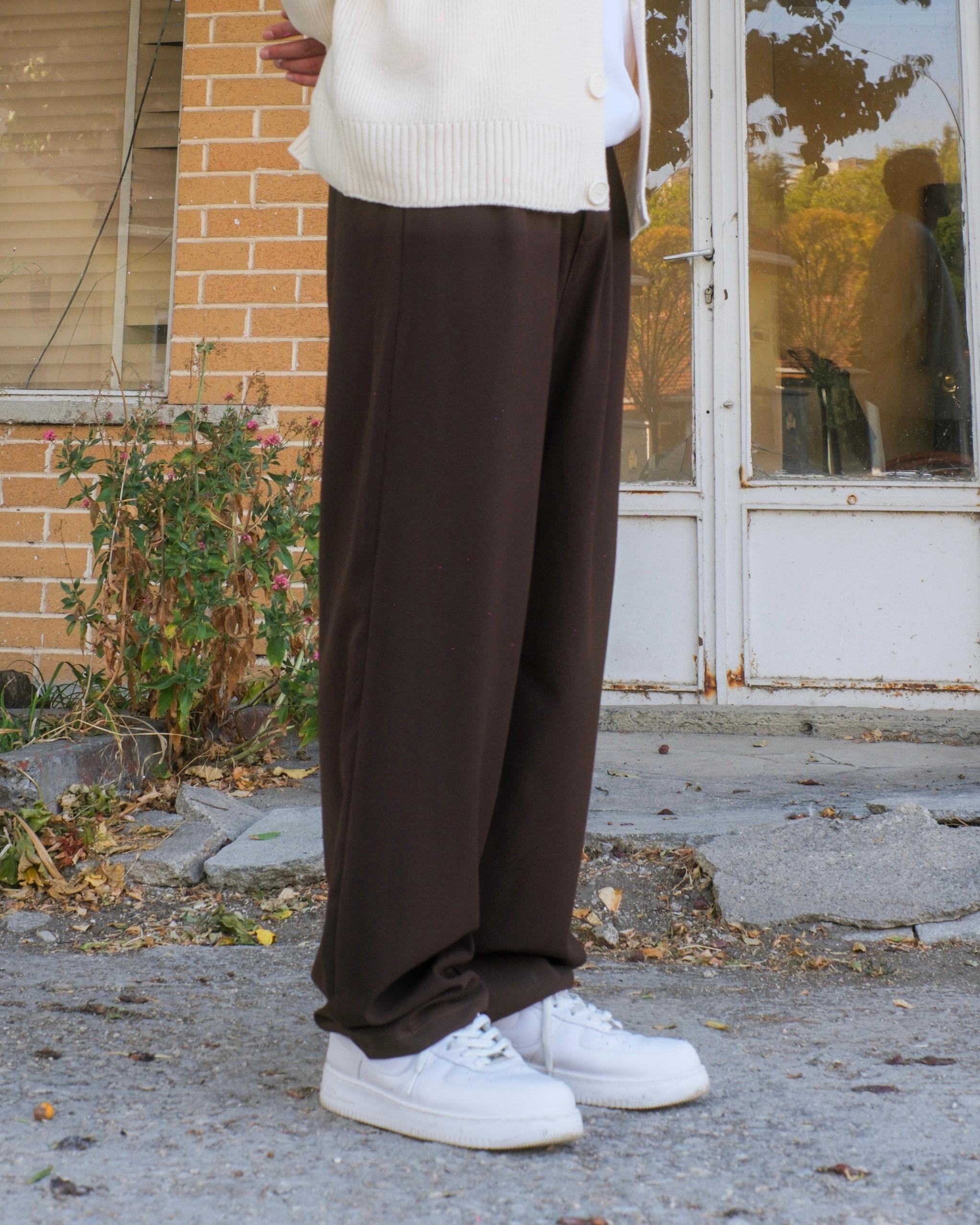 Kahverengi Basic Baggy Kumaş Pantolon