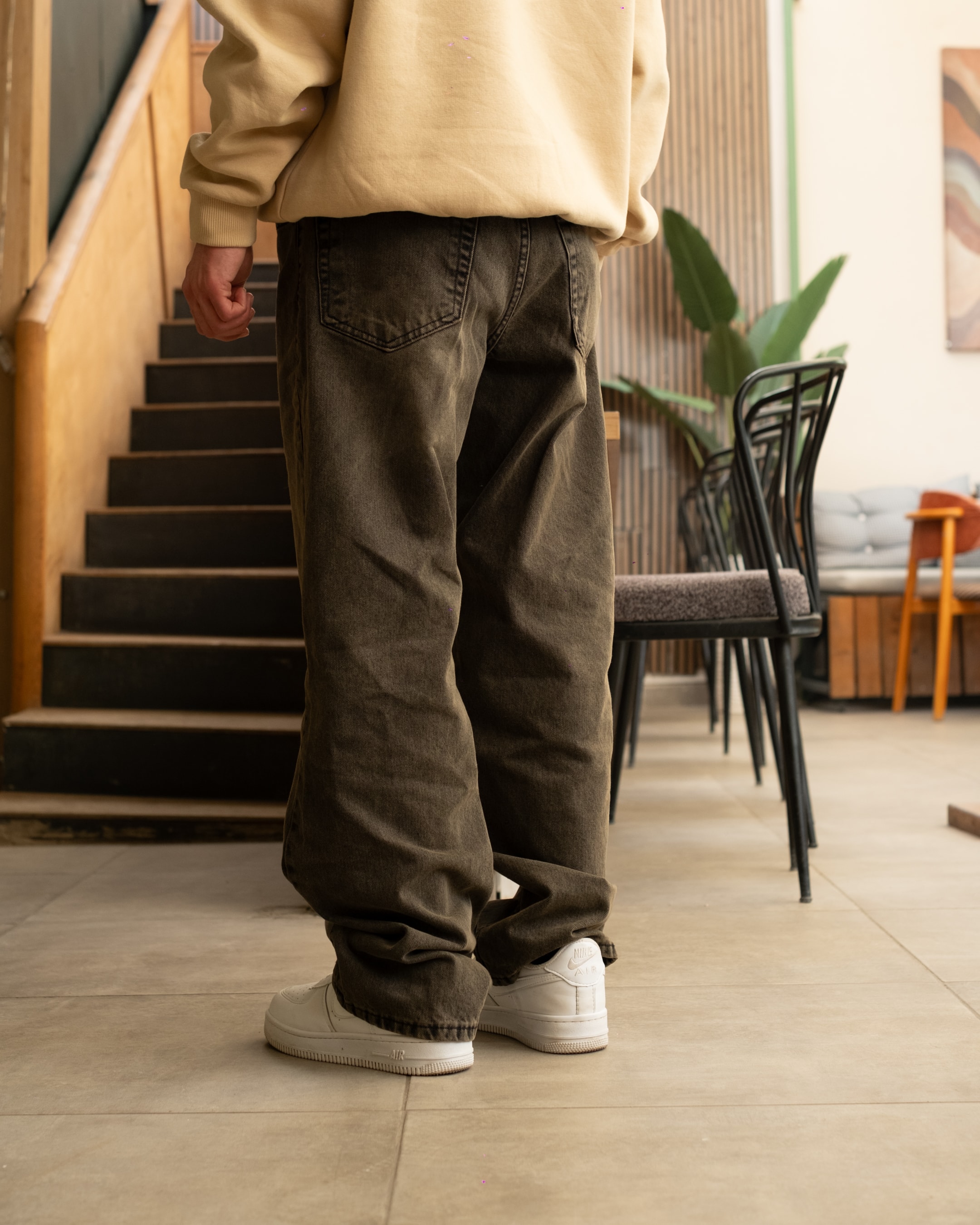 Brown Washed Effect Baggy Jeans