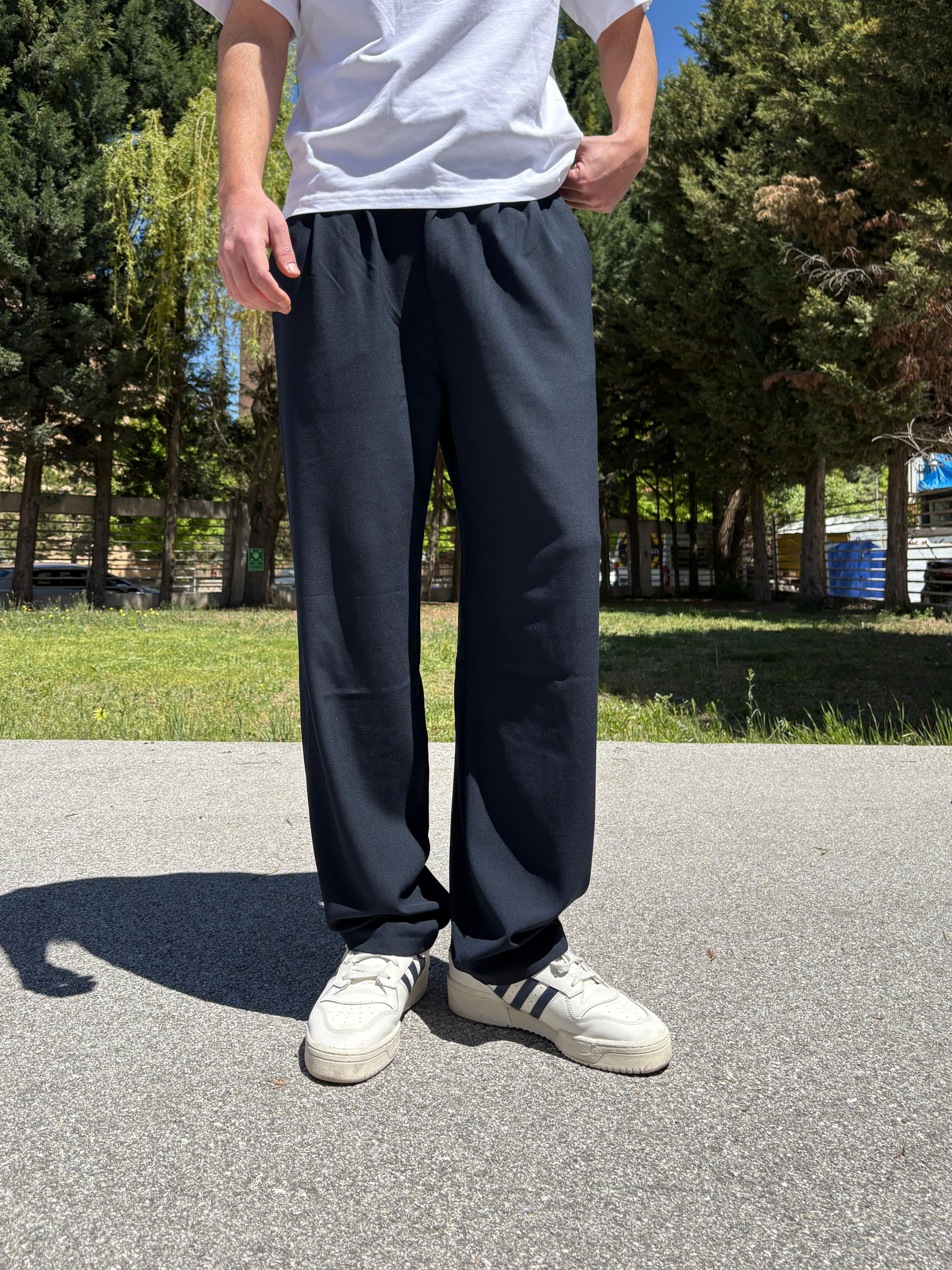 Lacivert Basic Baggy Kumaş Pantolon