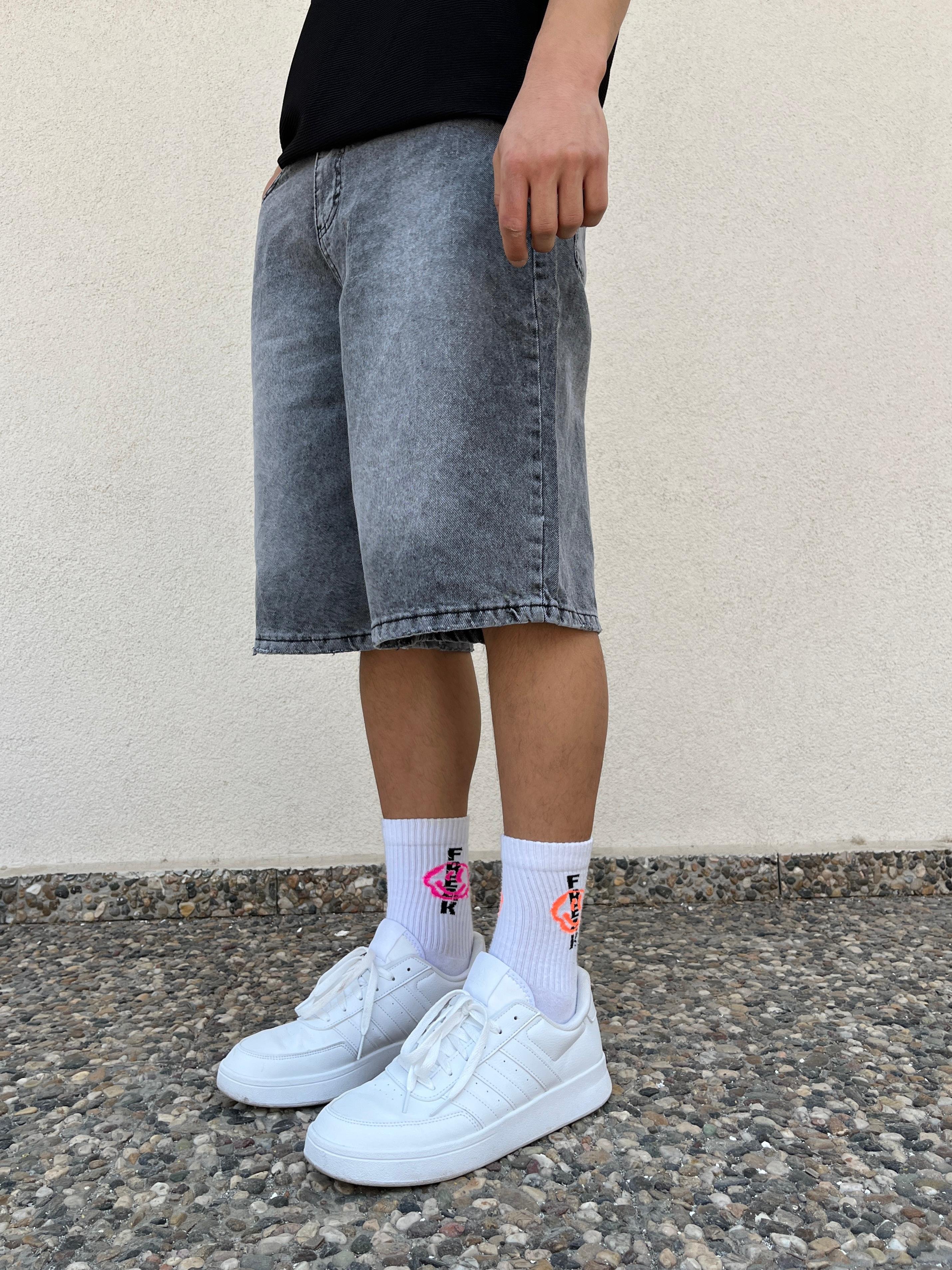 Grey Washed Unisex Baggy Short