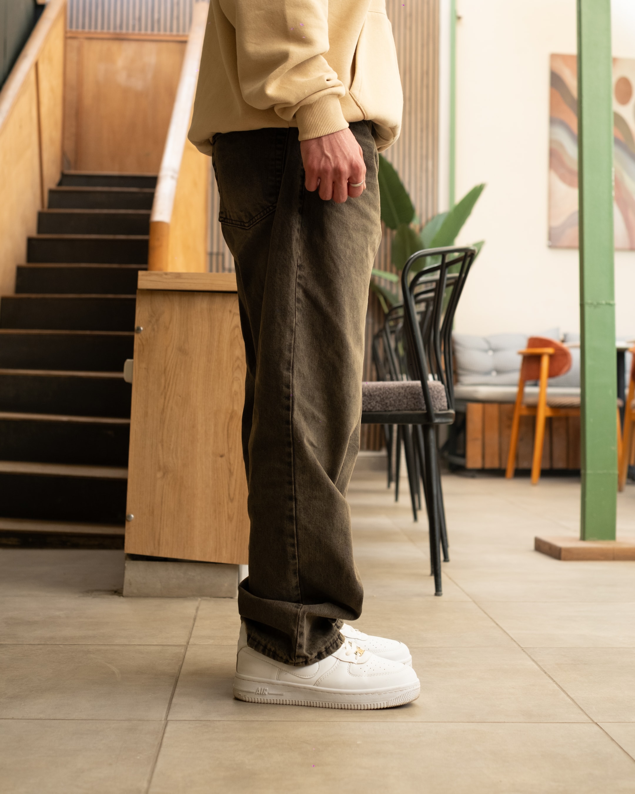 Brown Washed Effect Baggy Jeans