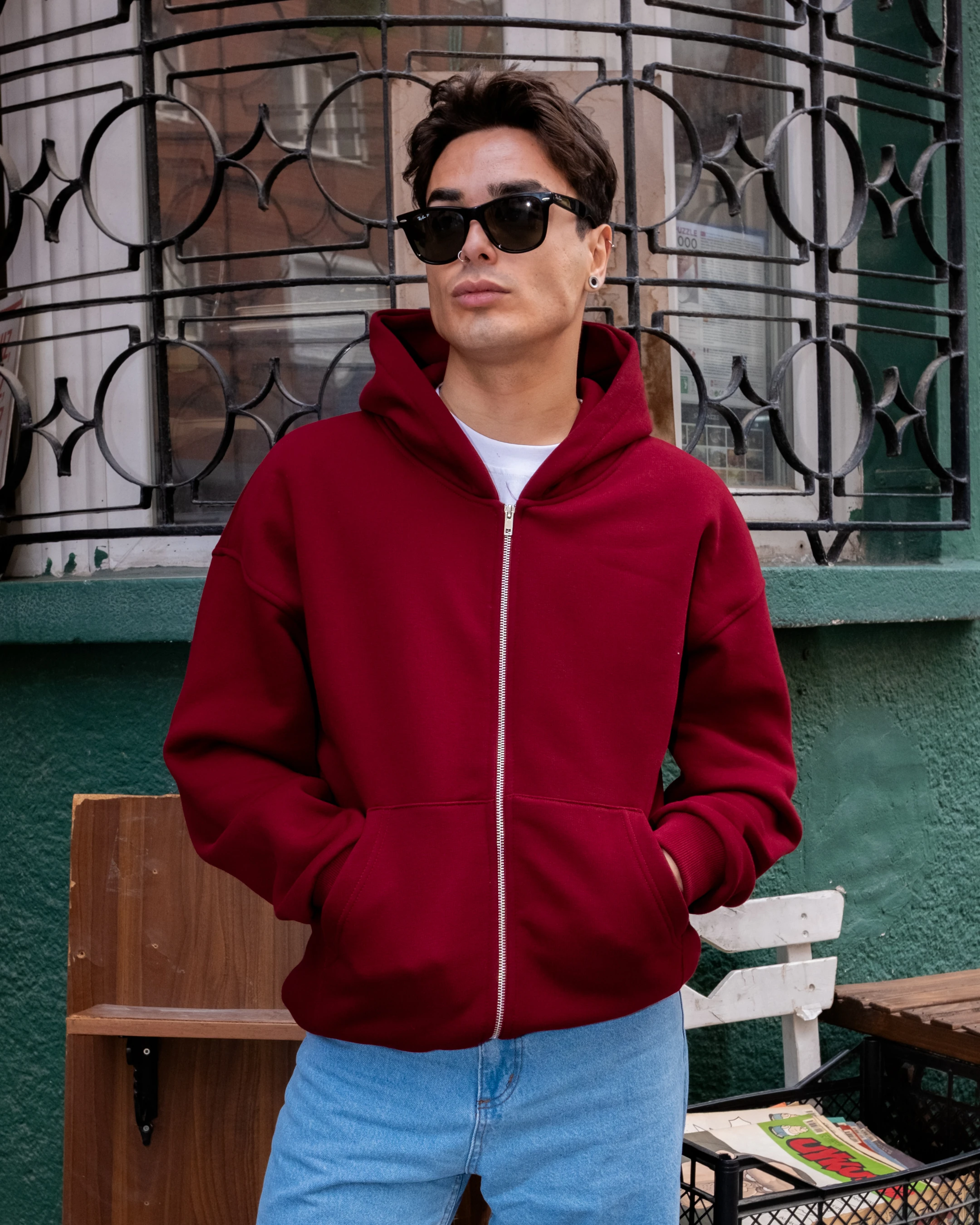 Bordo Basic Full Zip Oversize Hoodie