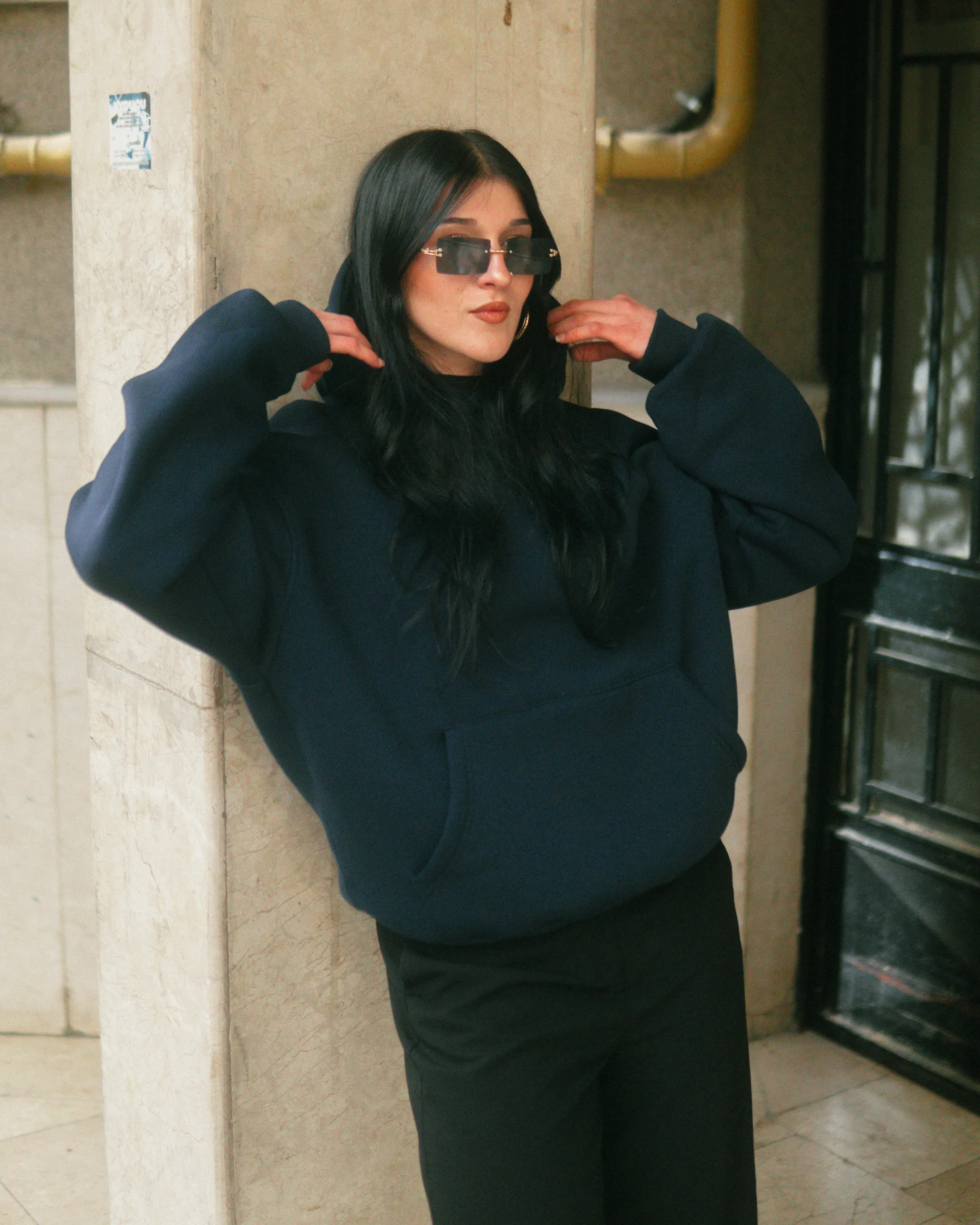 Basic Oversize Hoodie Lacivert 