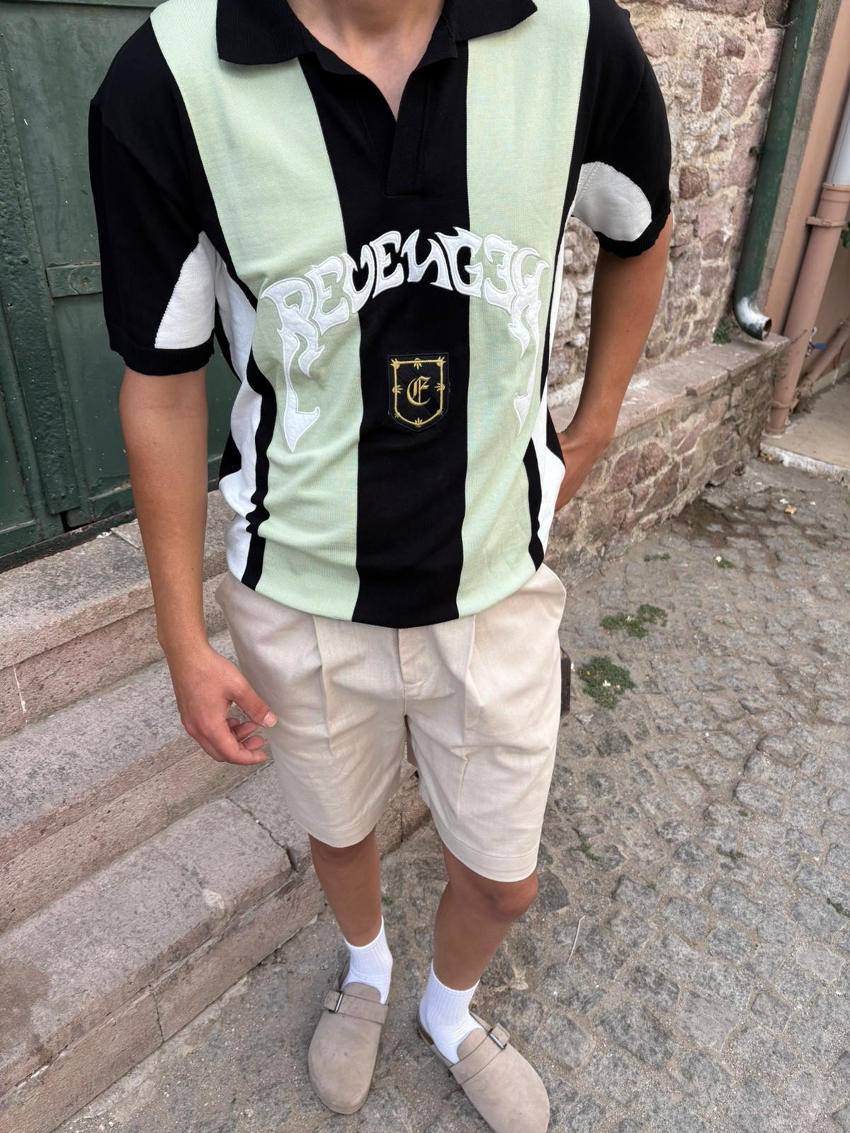 Printed Oversize Polo Yaka Triko T-Shirt