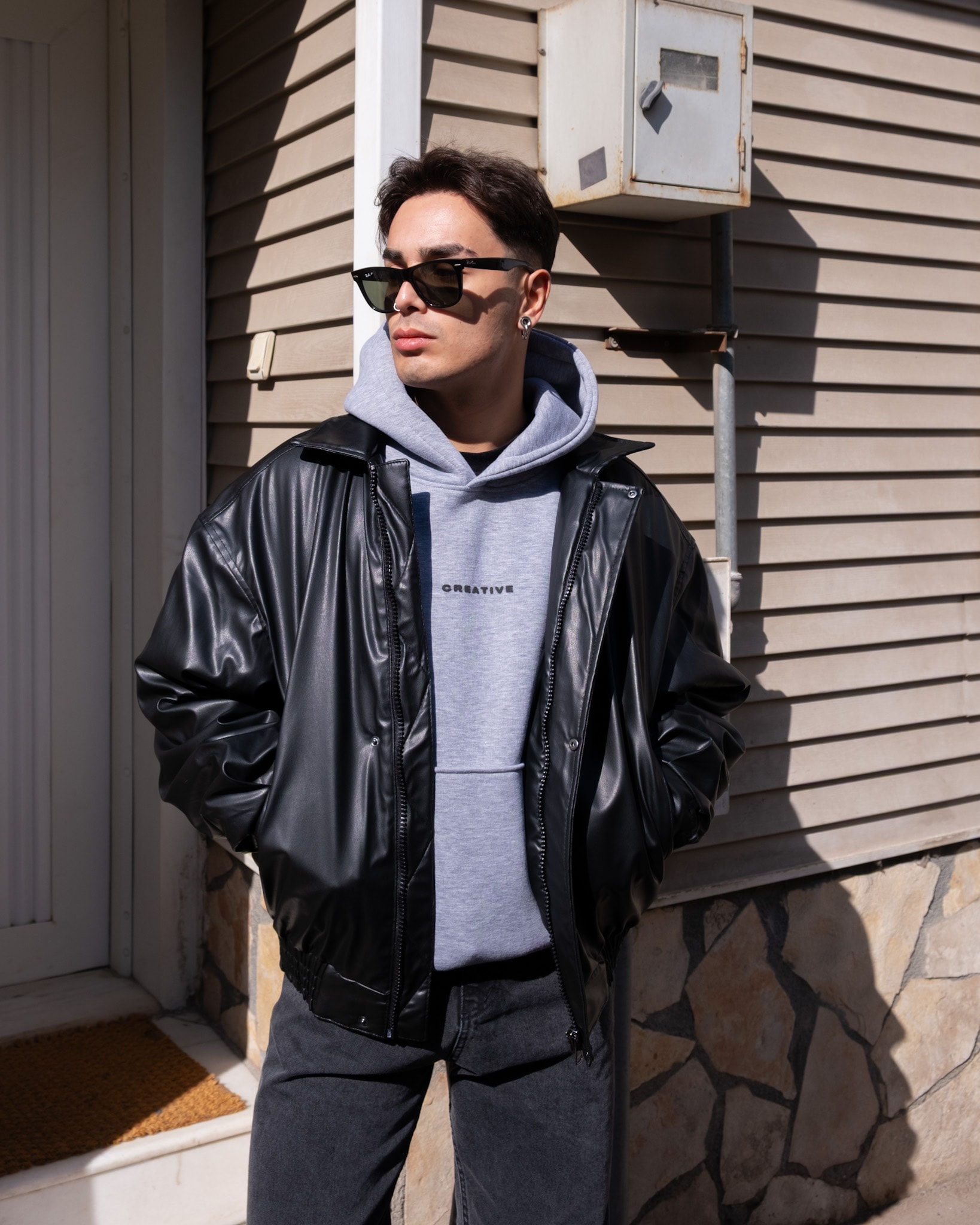 Oversize Bomber Deri Ceket