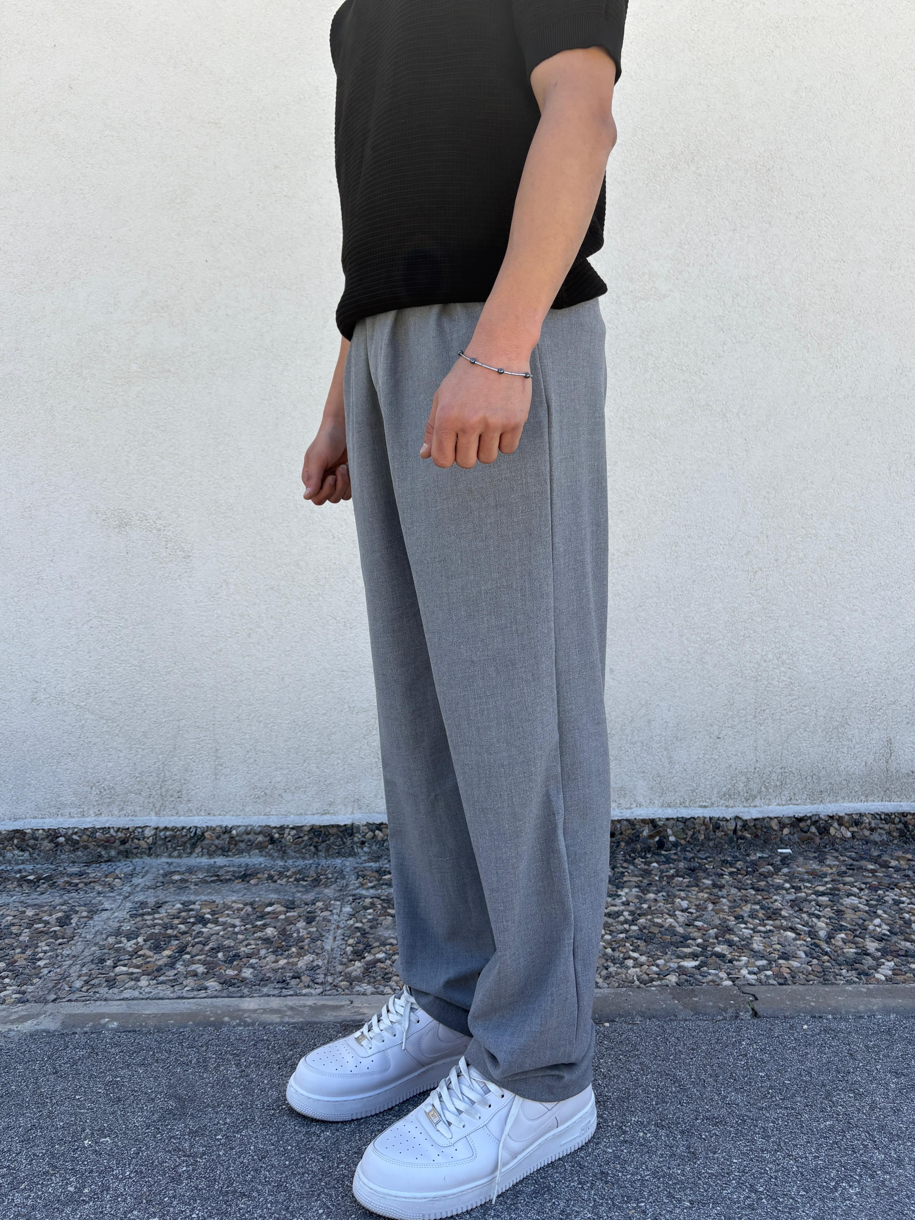 Gri Basic Baggy Kumaş Pantolon