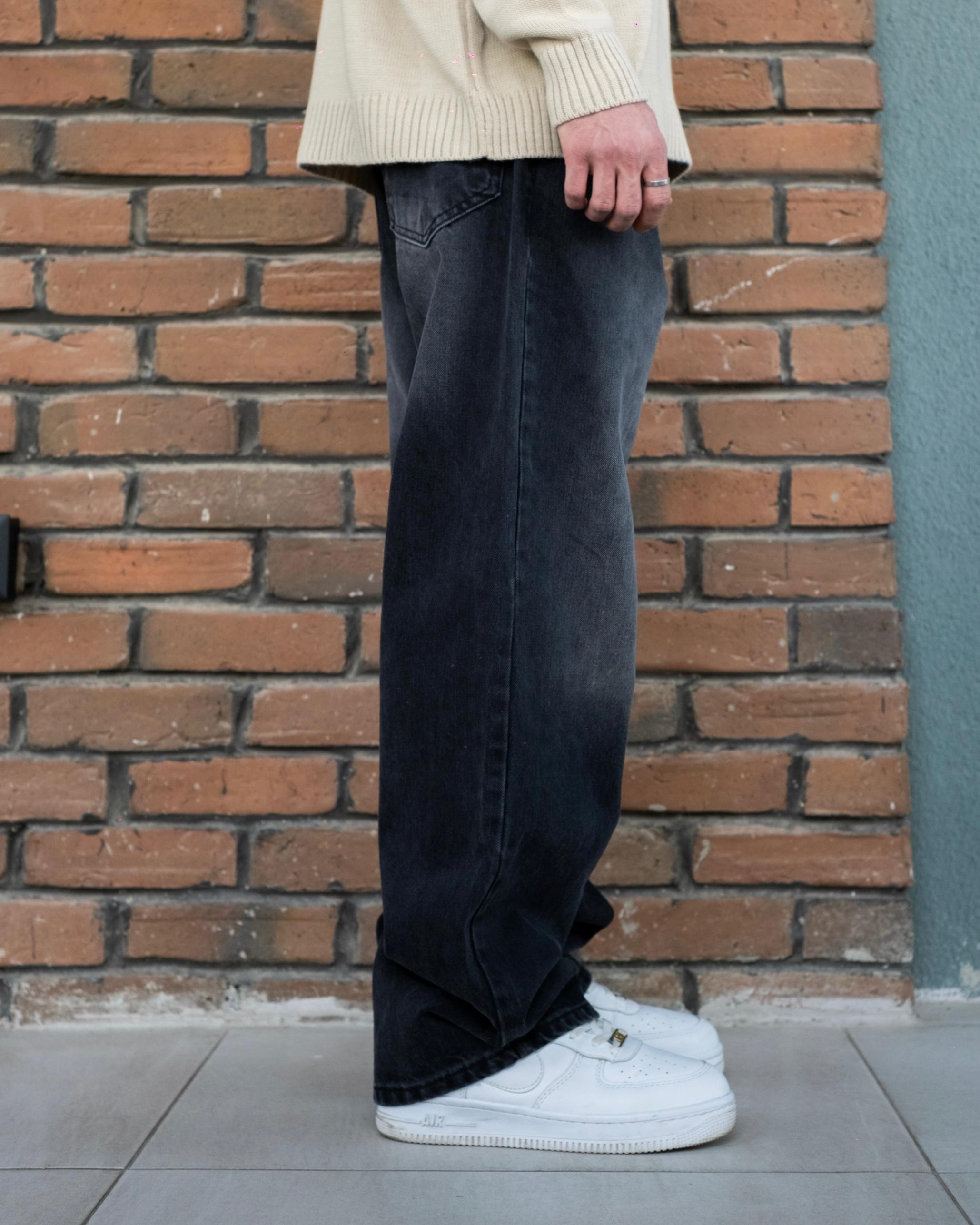 Black White Washed Baggy Jeans 