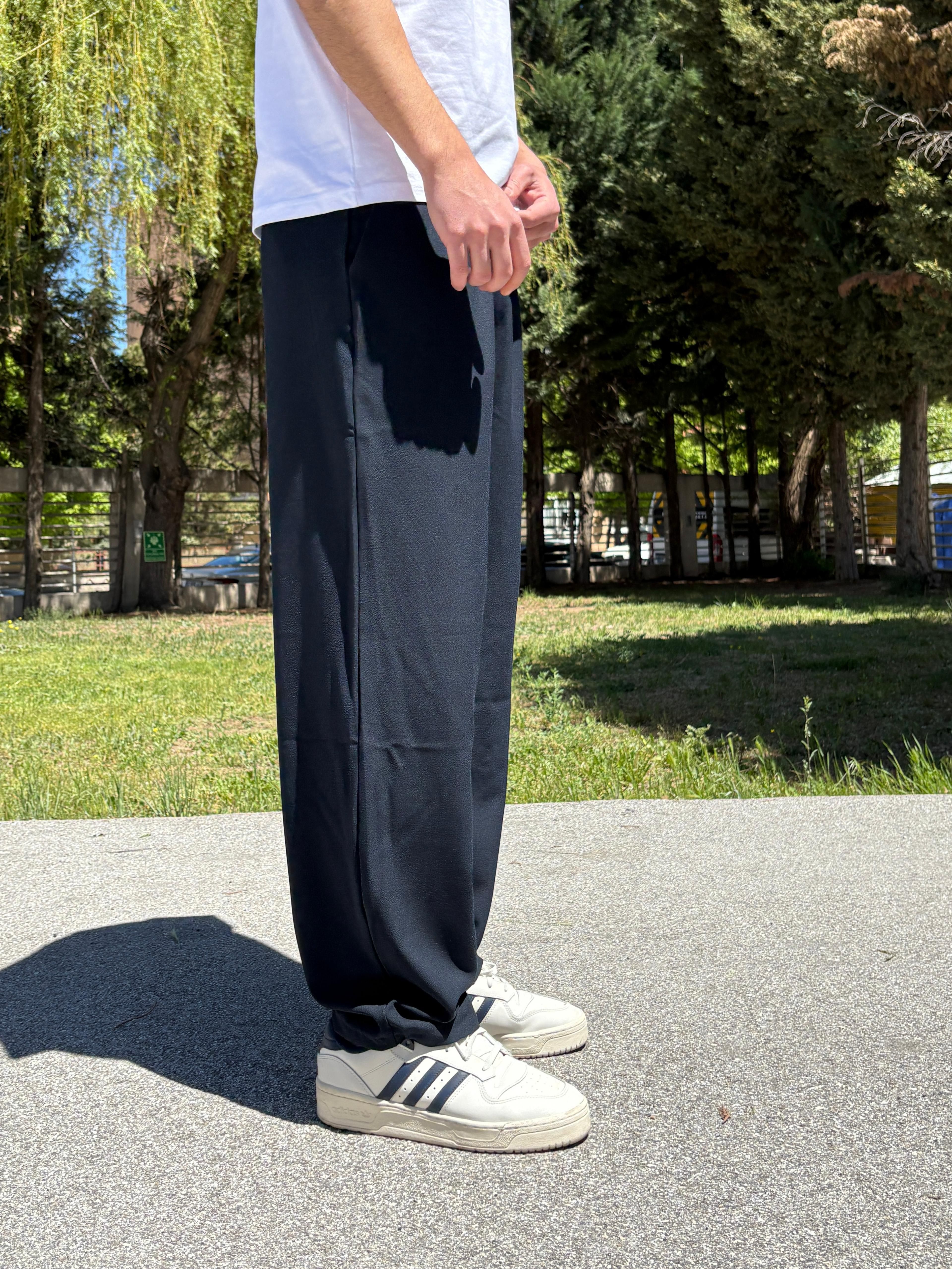 Lacivert Basic Baggy Kumaş Pantolon