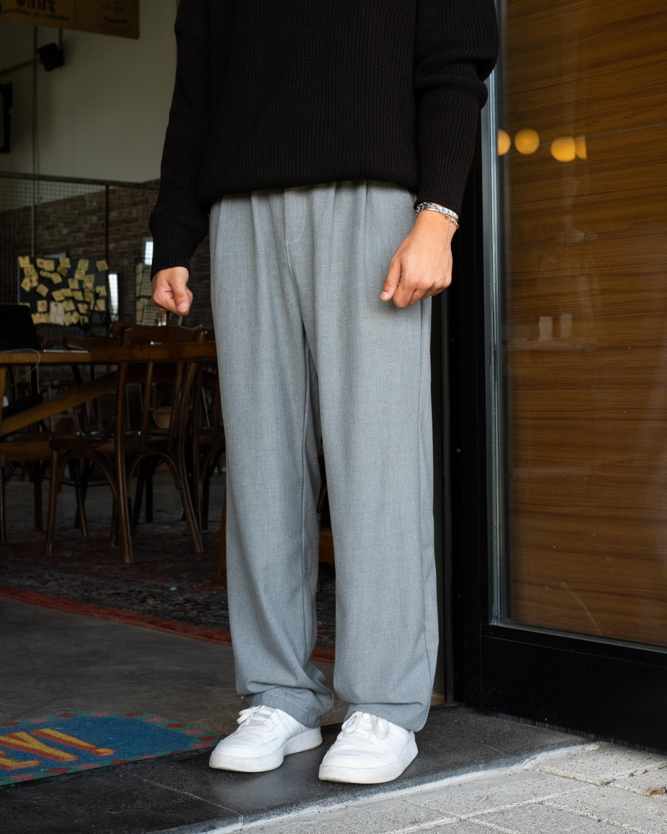 Gri Basic Baggy Kumaş Pantolon