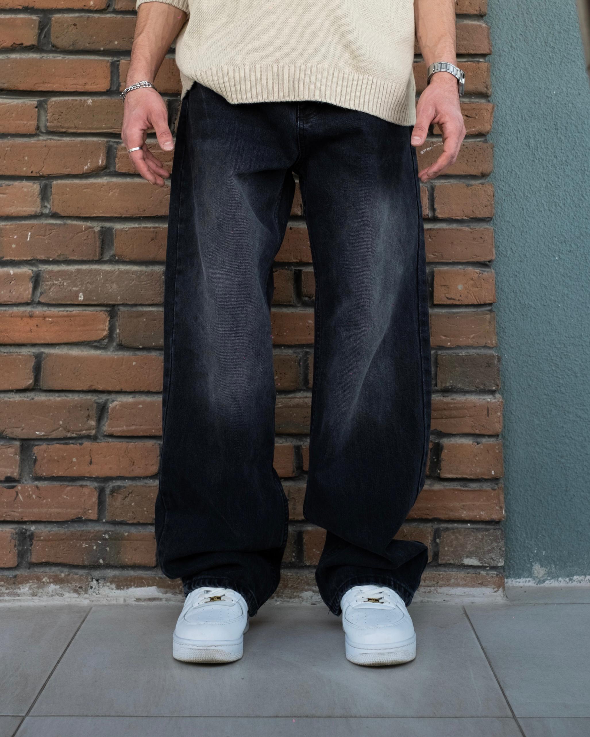 Black White Washed Baggy Jeans 
