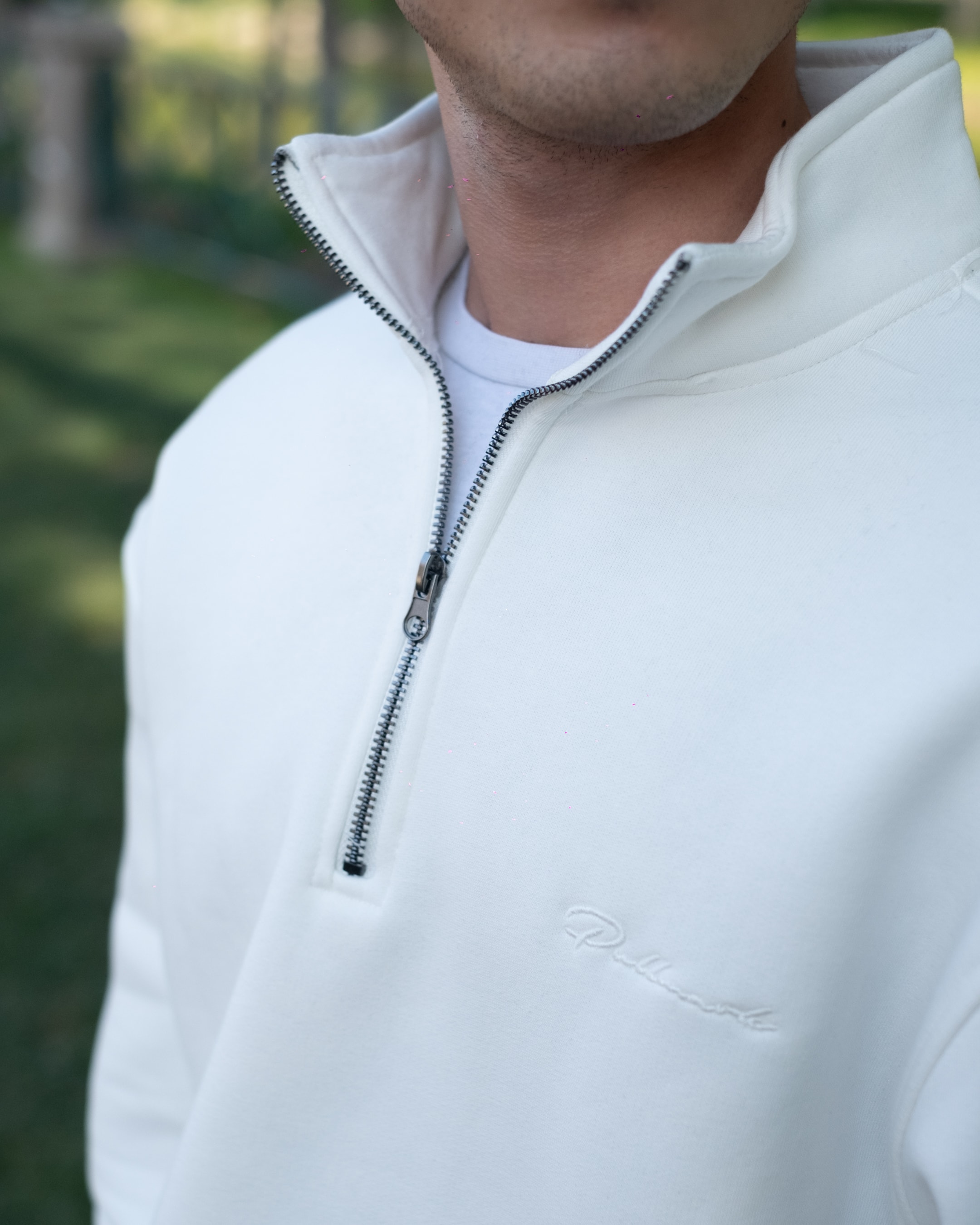 Half Zip Oversize Sweatshirt - Beyaz