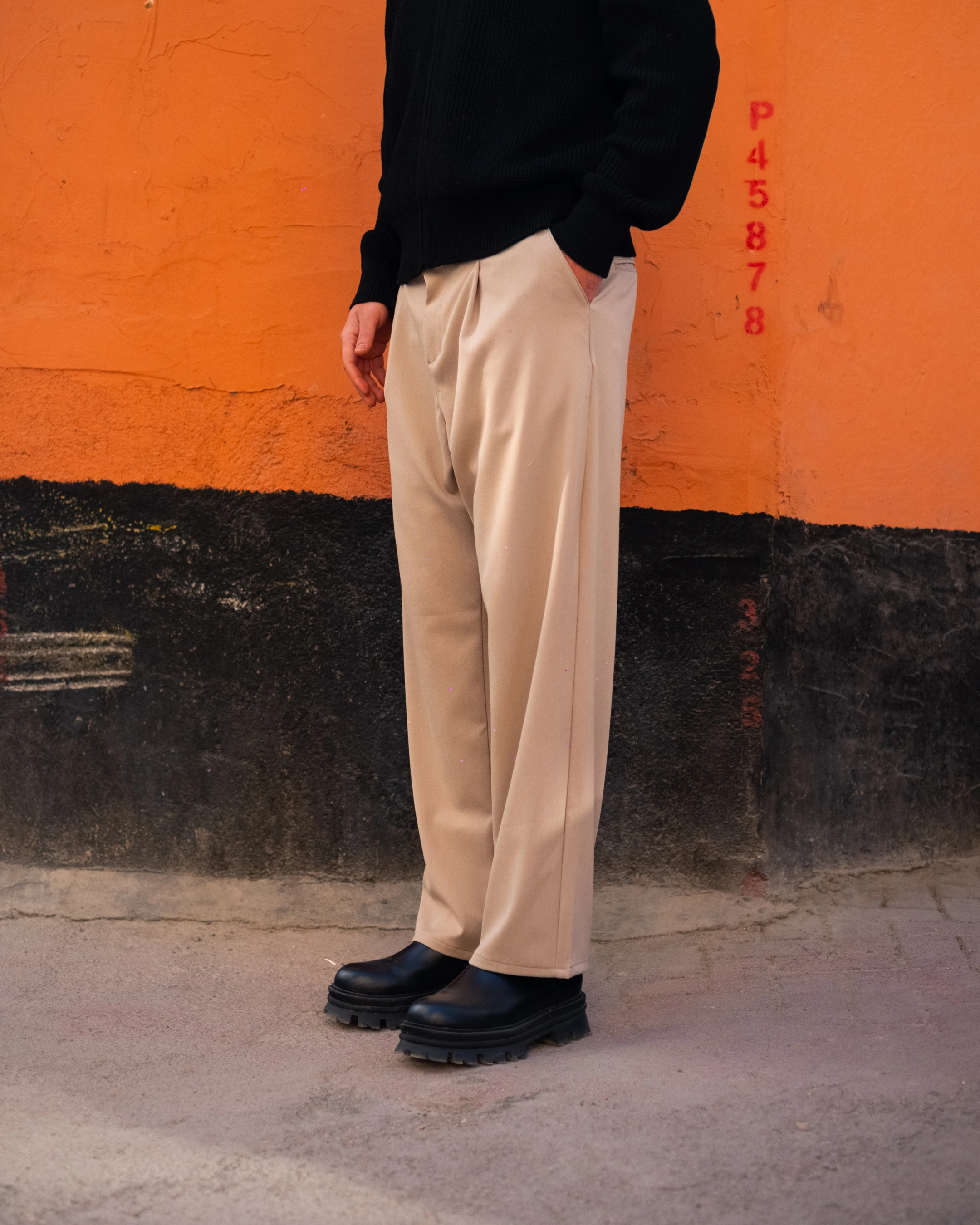 Bej Baggy Kumaş Pantolon Kışlık