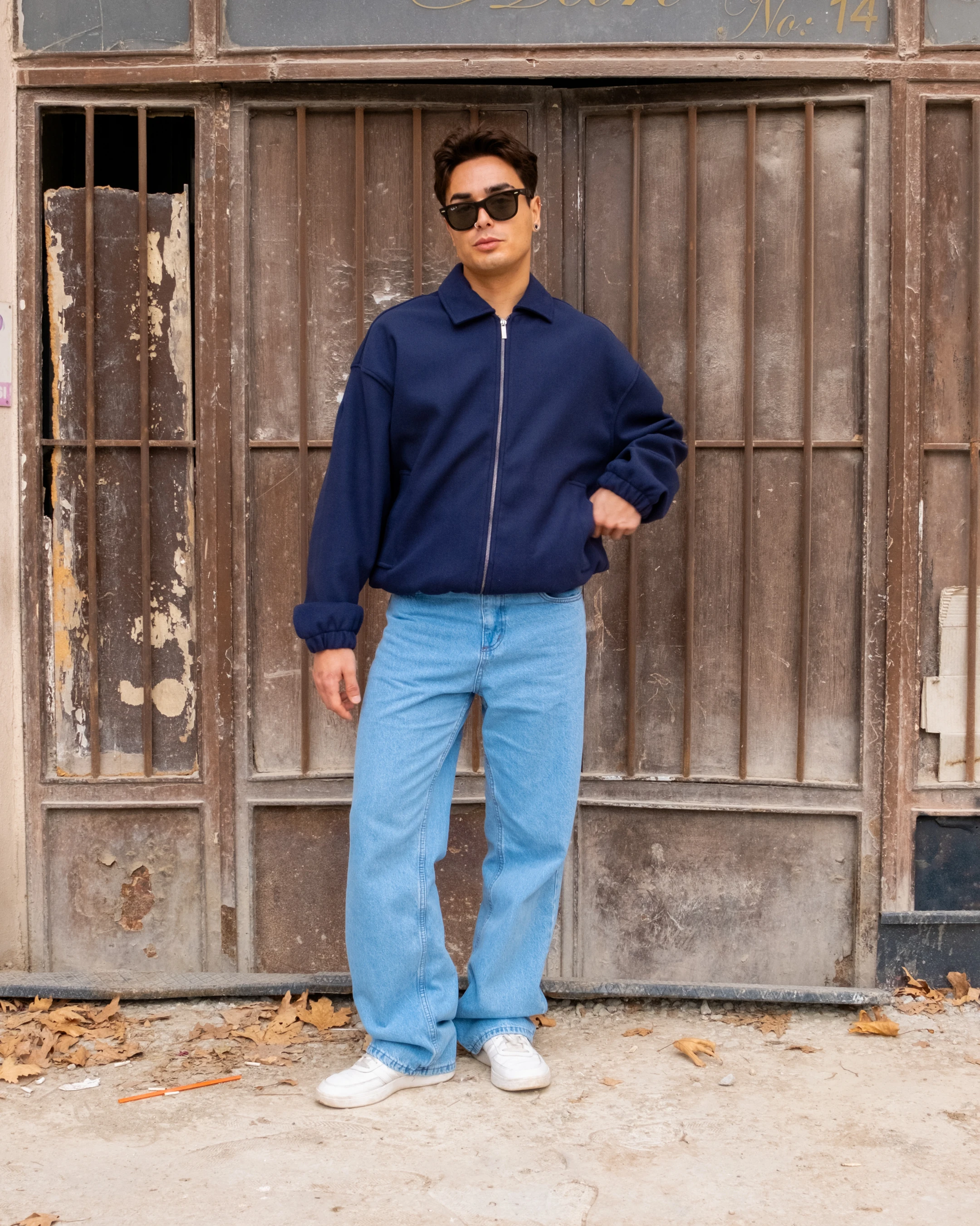 Oversize Bomber Lacivert Kaşe Ceket