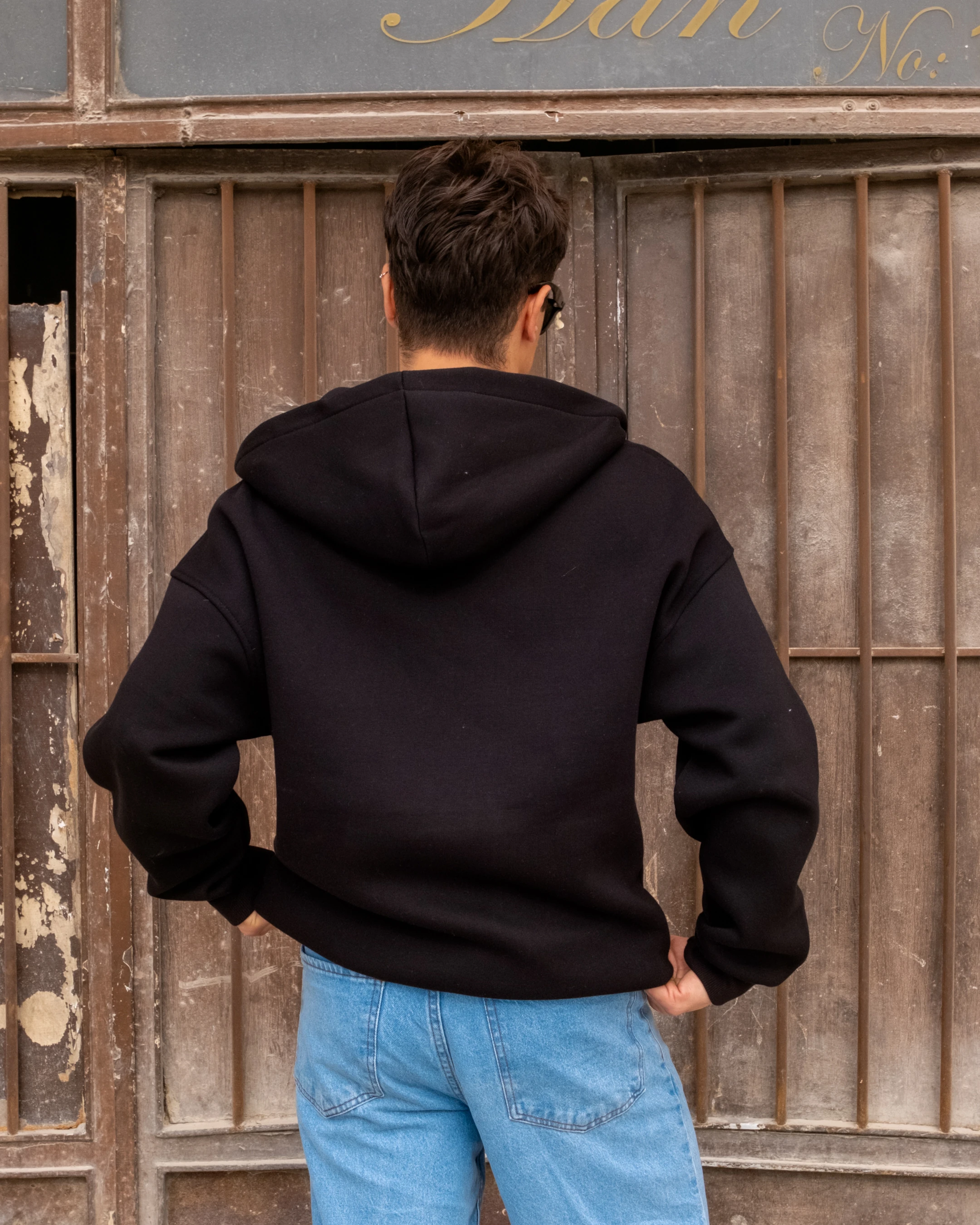 Siyah Basic Full Zip Oversize Hoodie