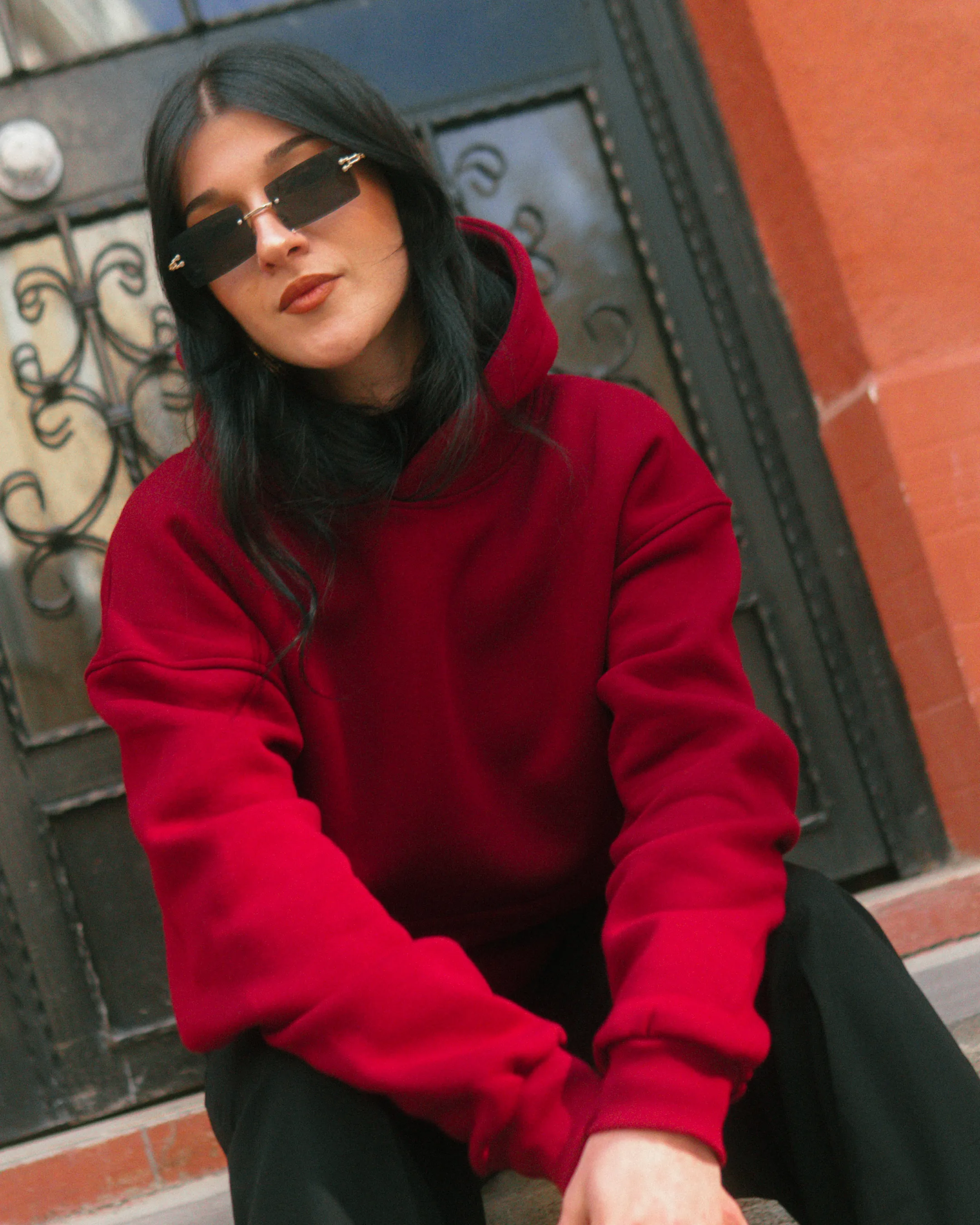 Basic Oversize Hoodie Bordo