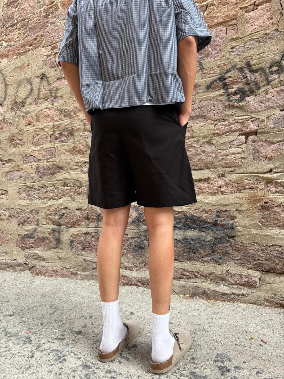 Relaxed Pileli Siyah Short