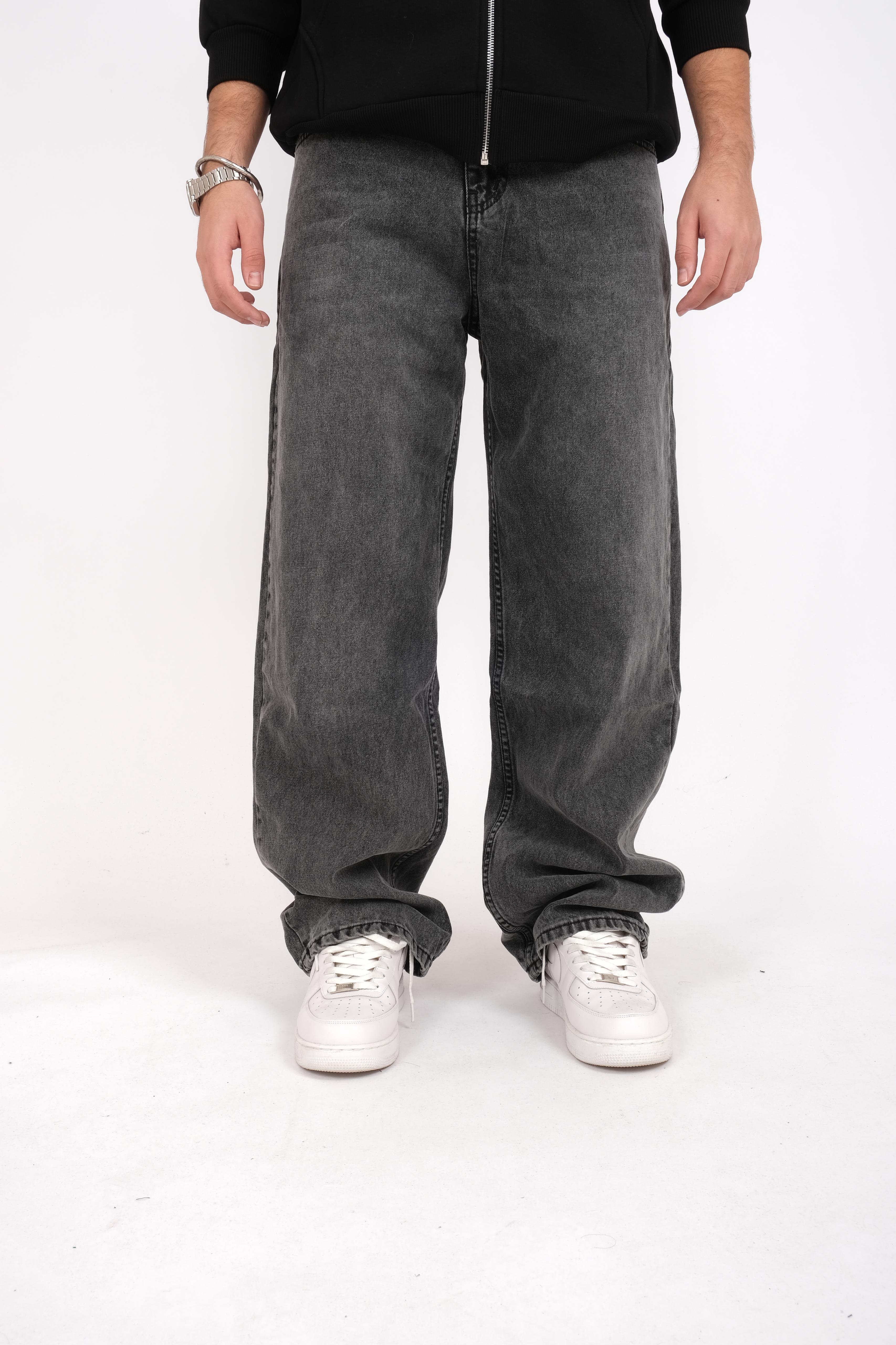 Dark Grey Washed Baggy Jeans