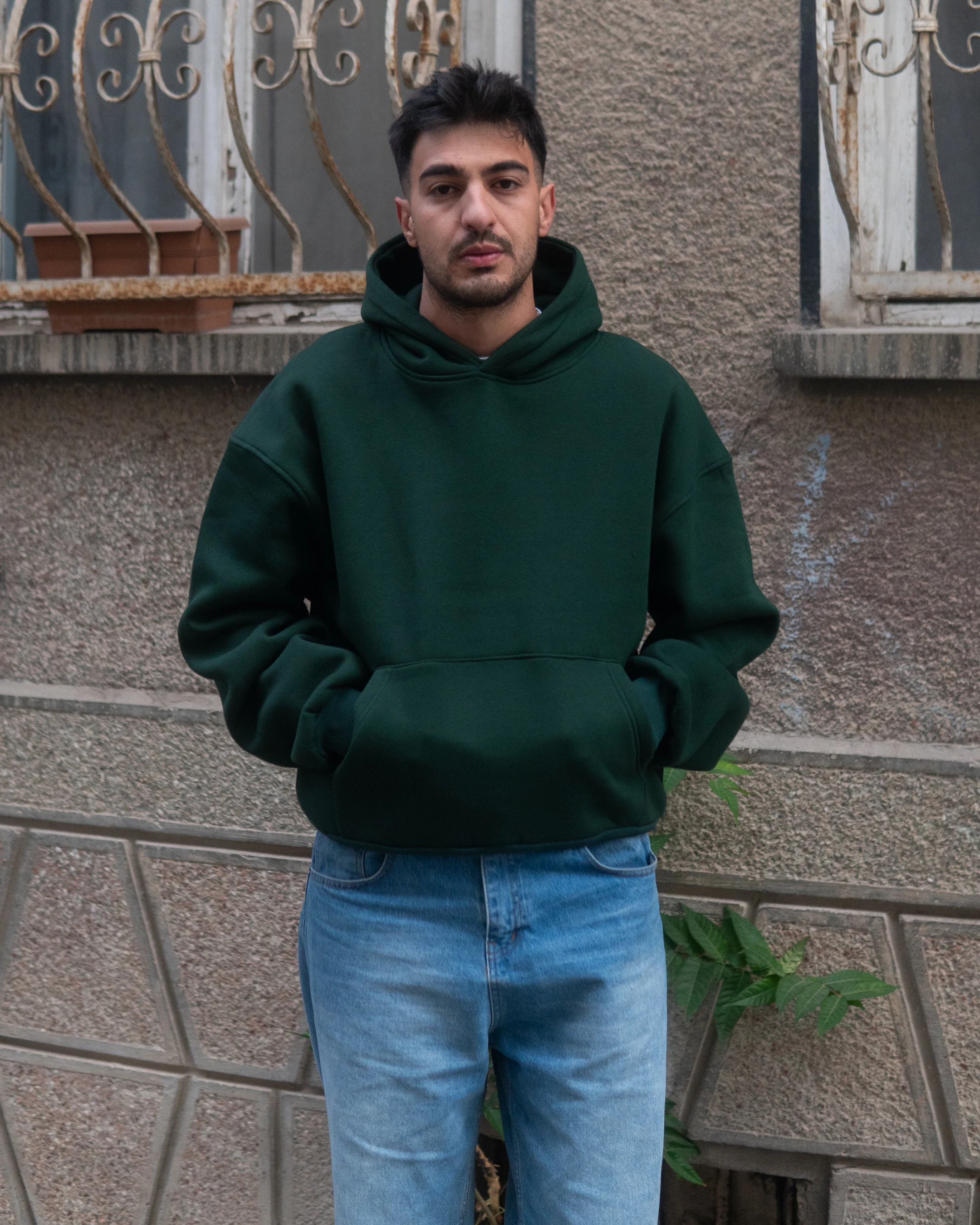 Basic Oversize Hoodie Koyu Yeşil