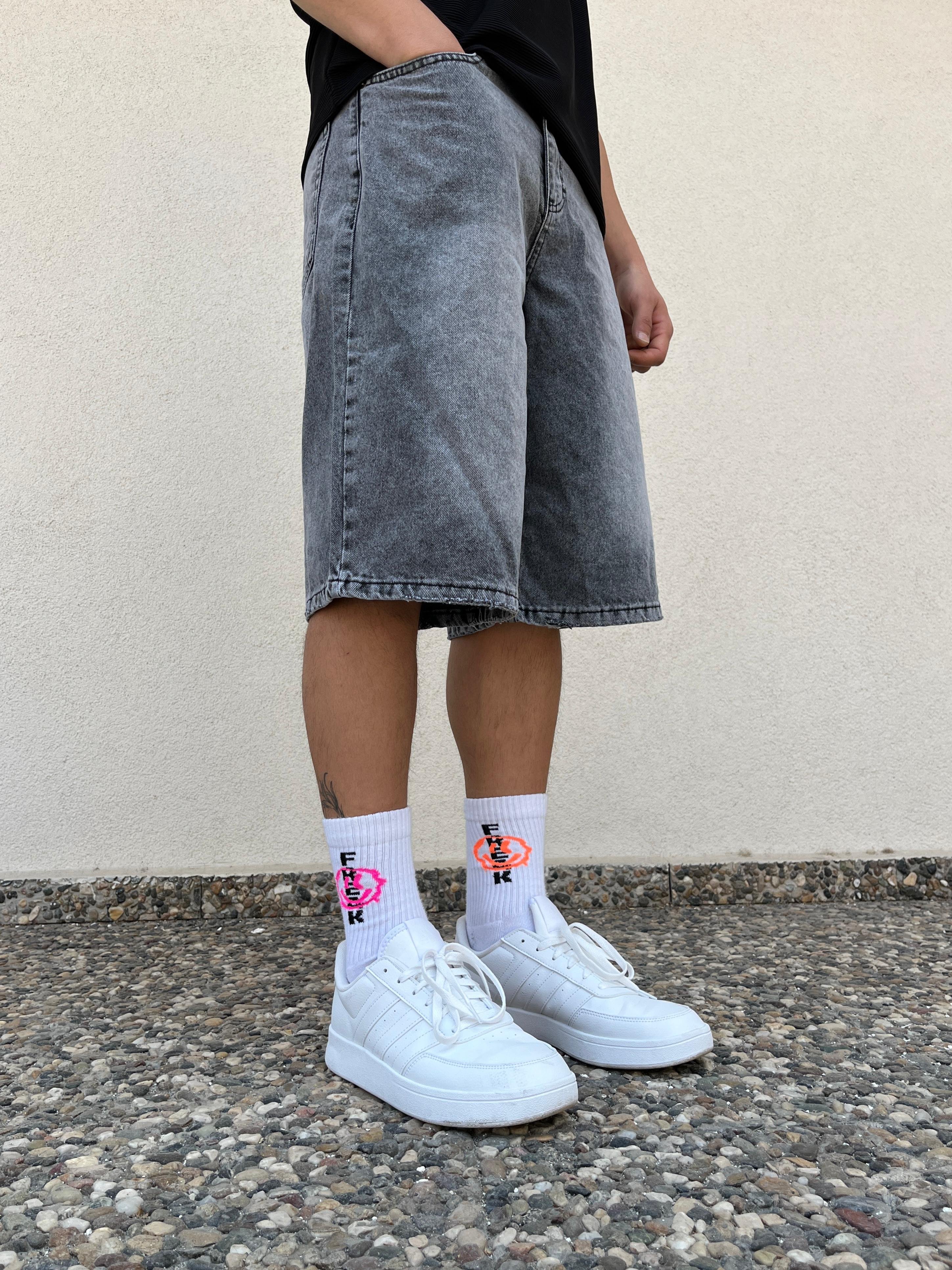 Grey Washed Unisex Baggy Short