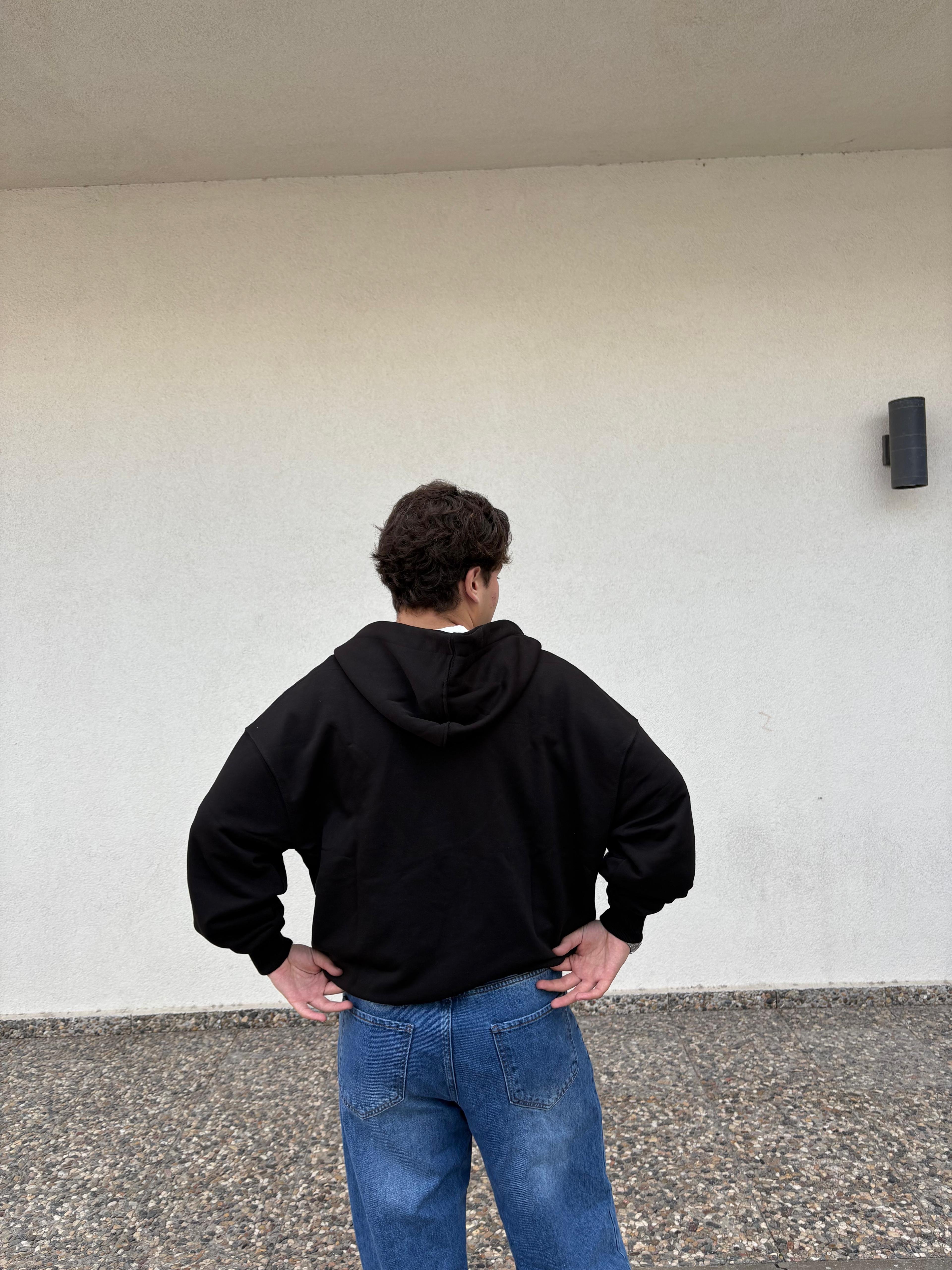 Black Oversize Full Zip Hoodie 