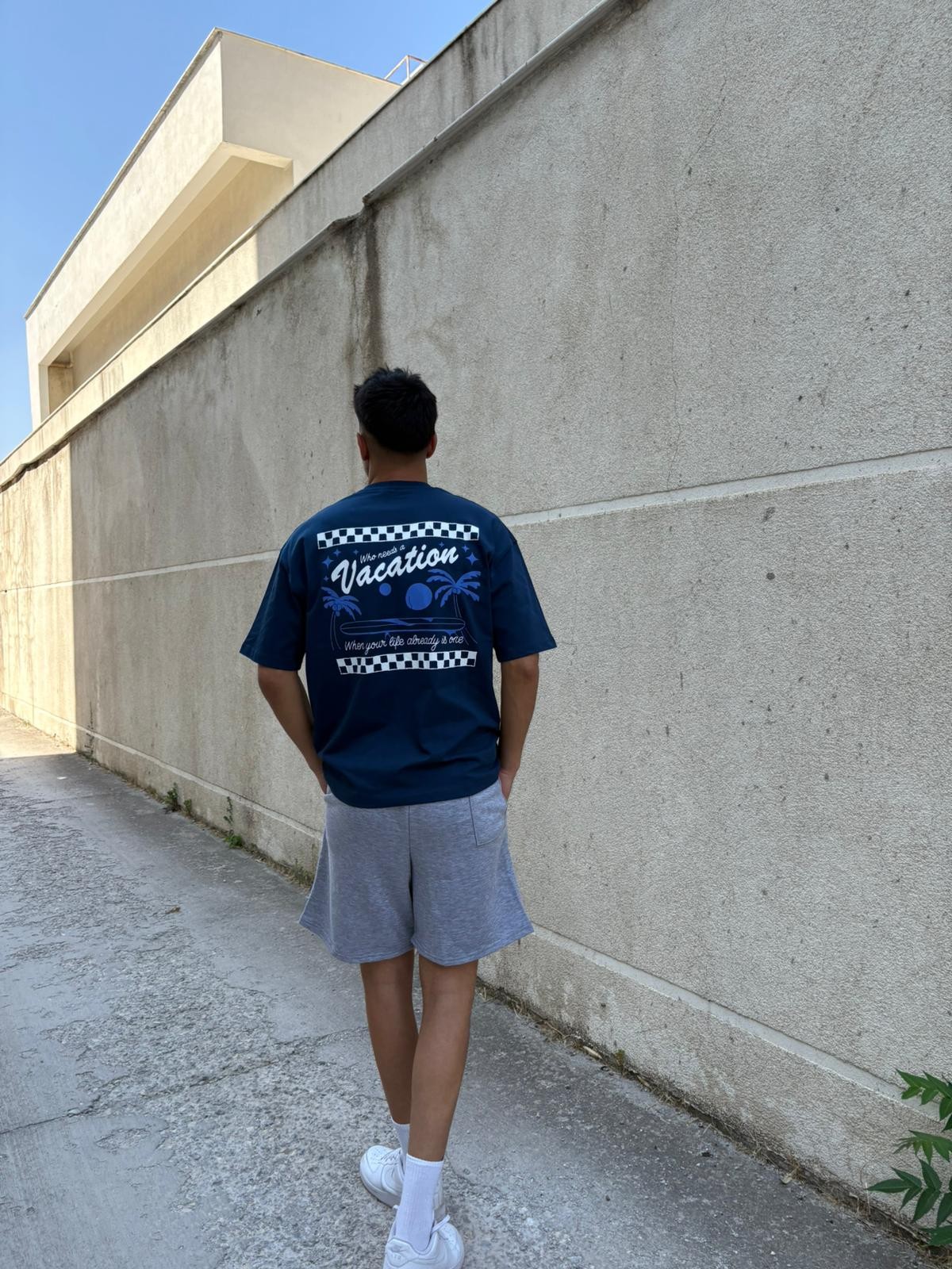 Vacation Printed Oversize T-Shirt - İndigo
