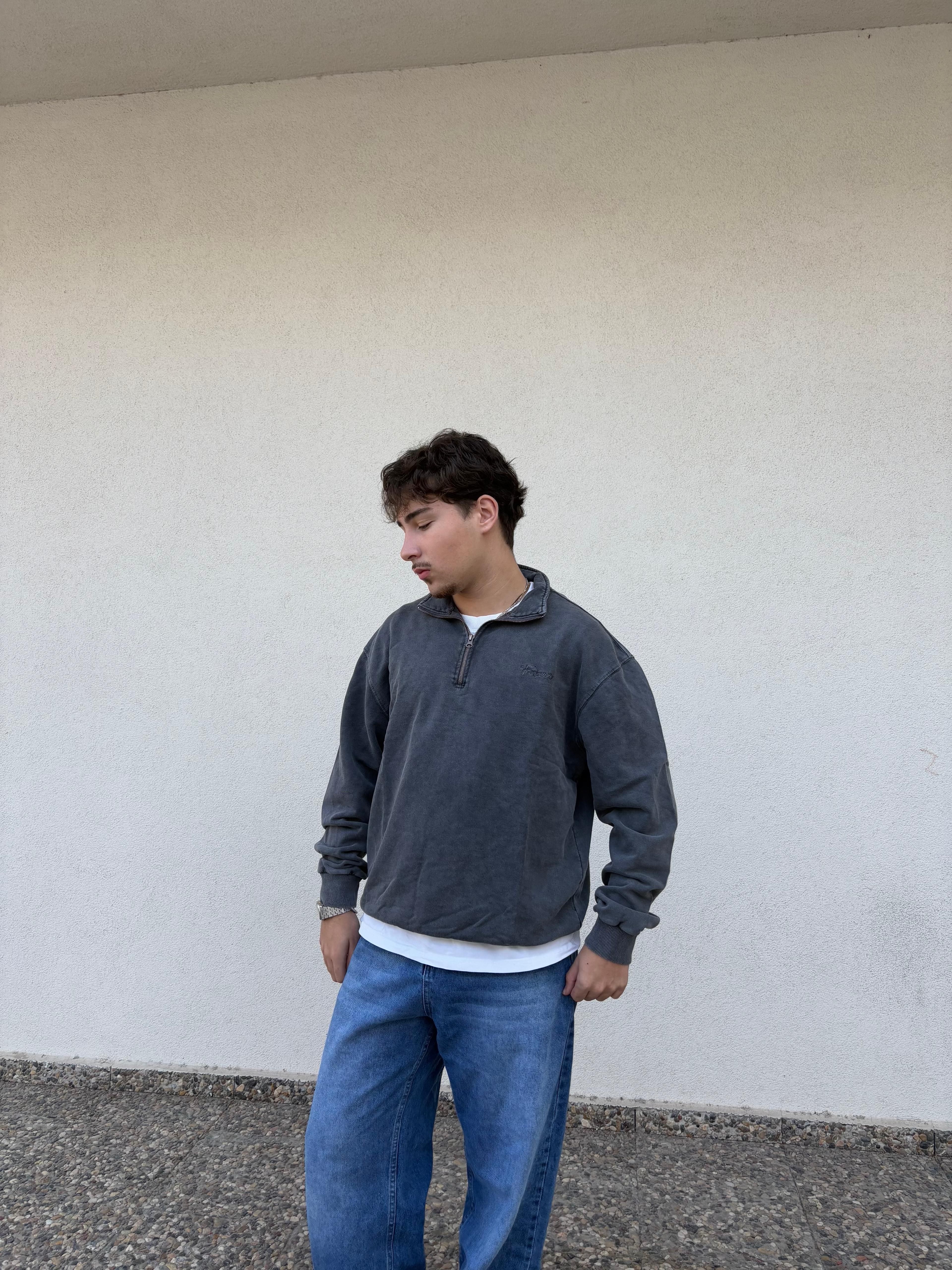 Quarter Zip Washed Sweatshirt