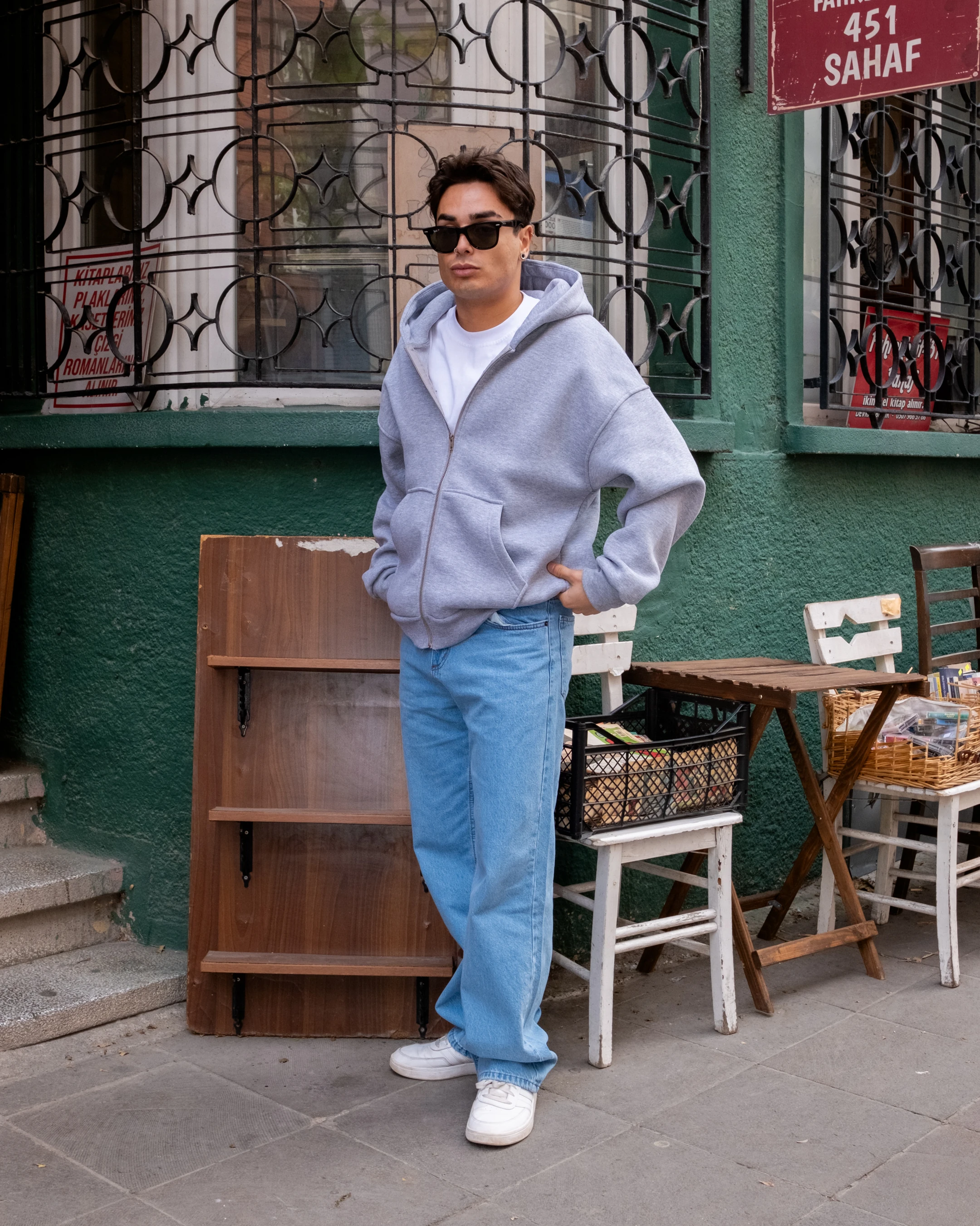 Gri Basic Full Zip Oversize Hoodie