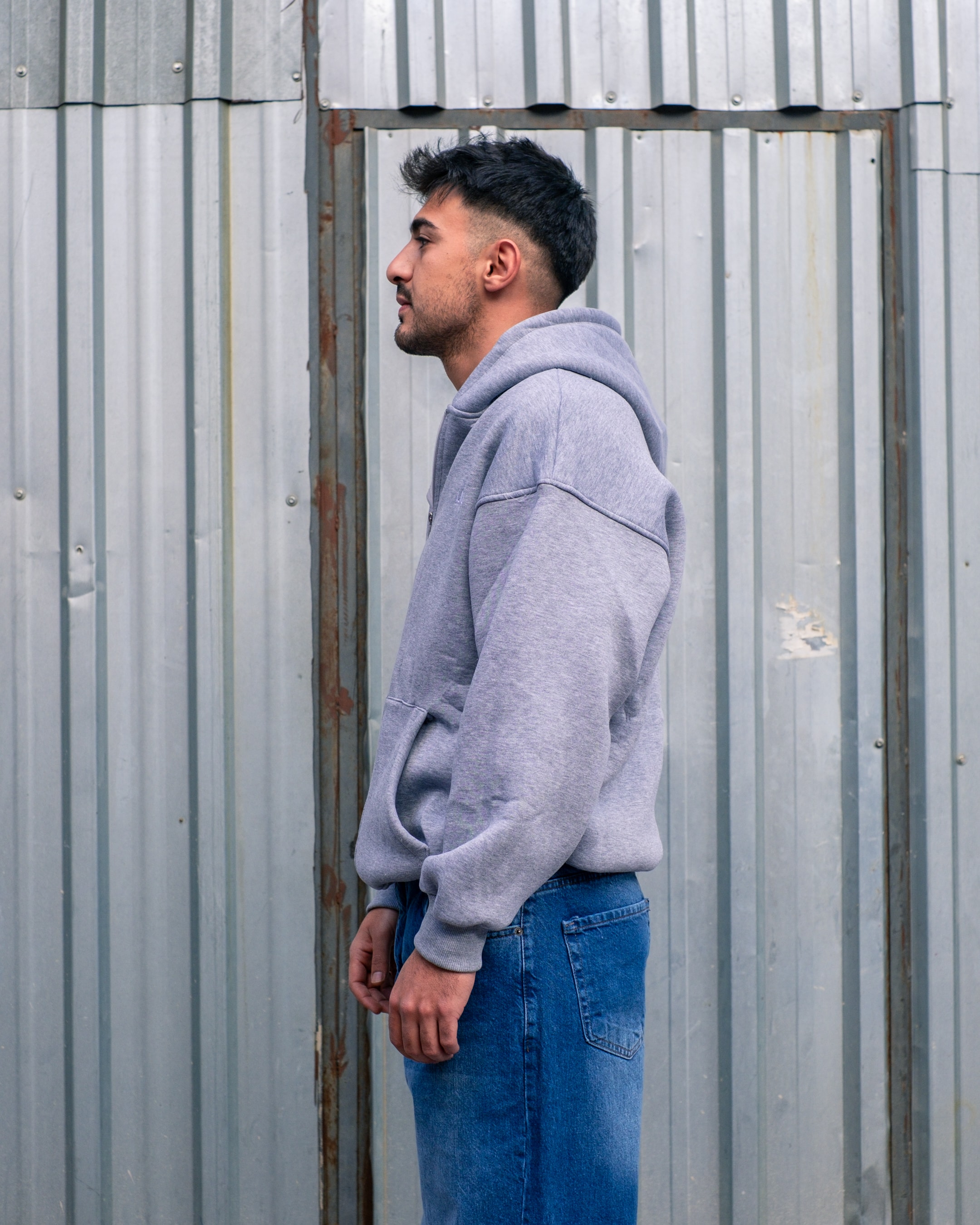 LUTE Gri Premium Oversize Zip Hoodie