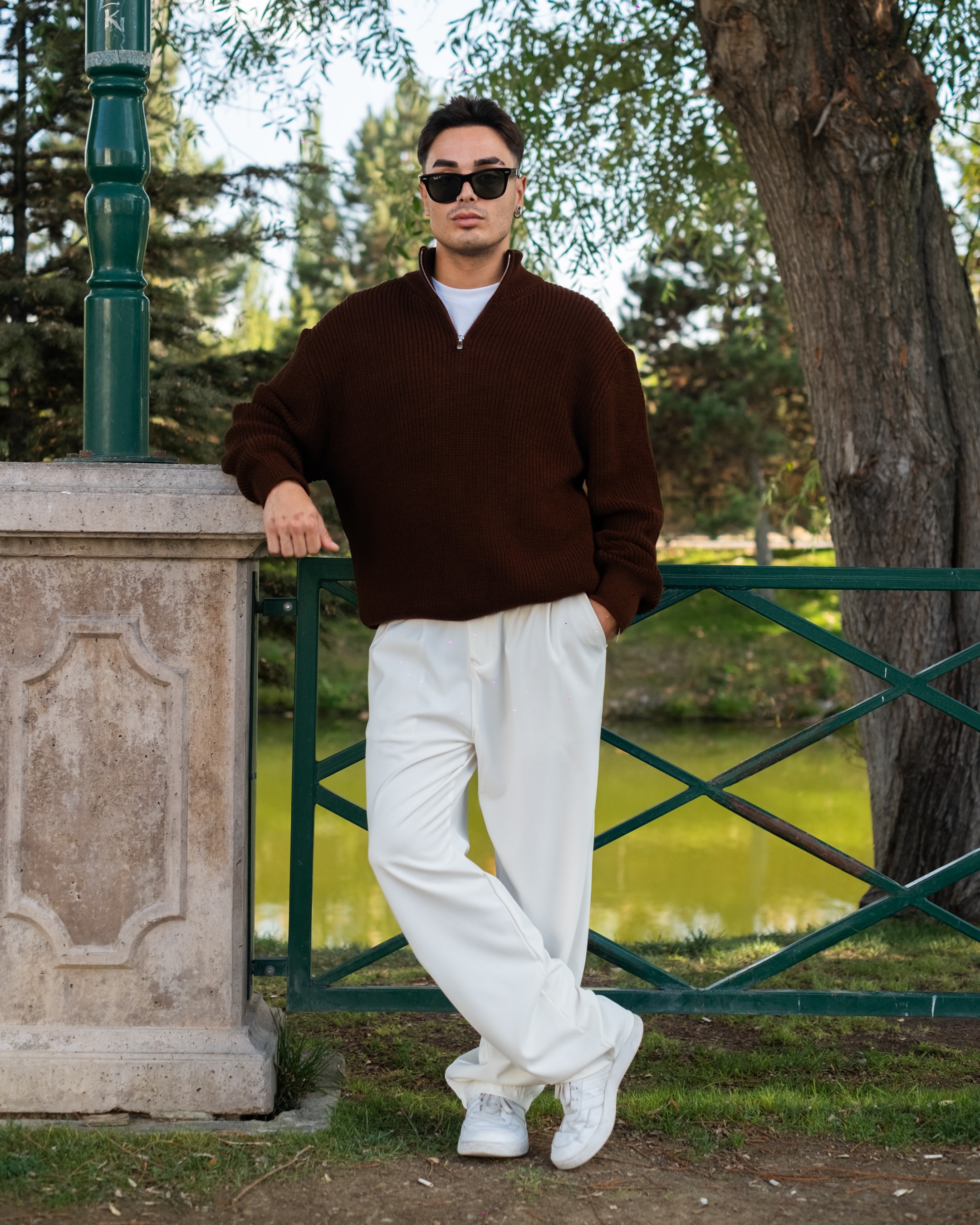 Kahve Half Zip Oversize Triko 