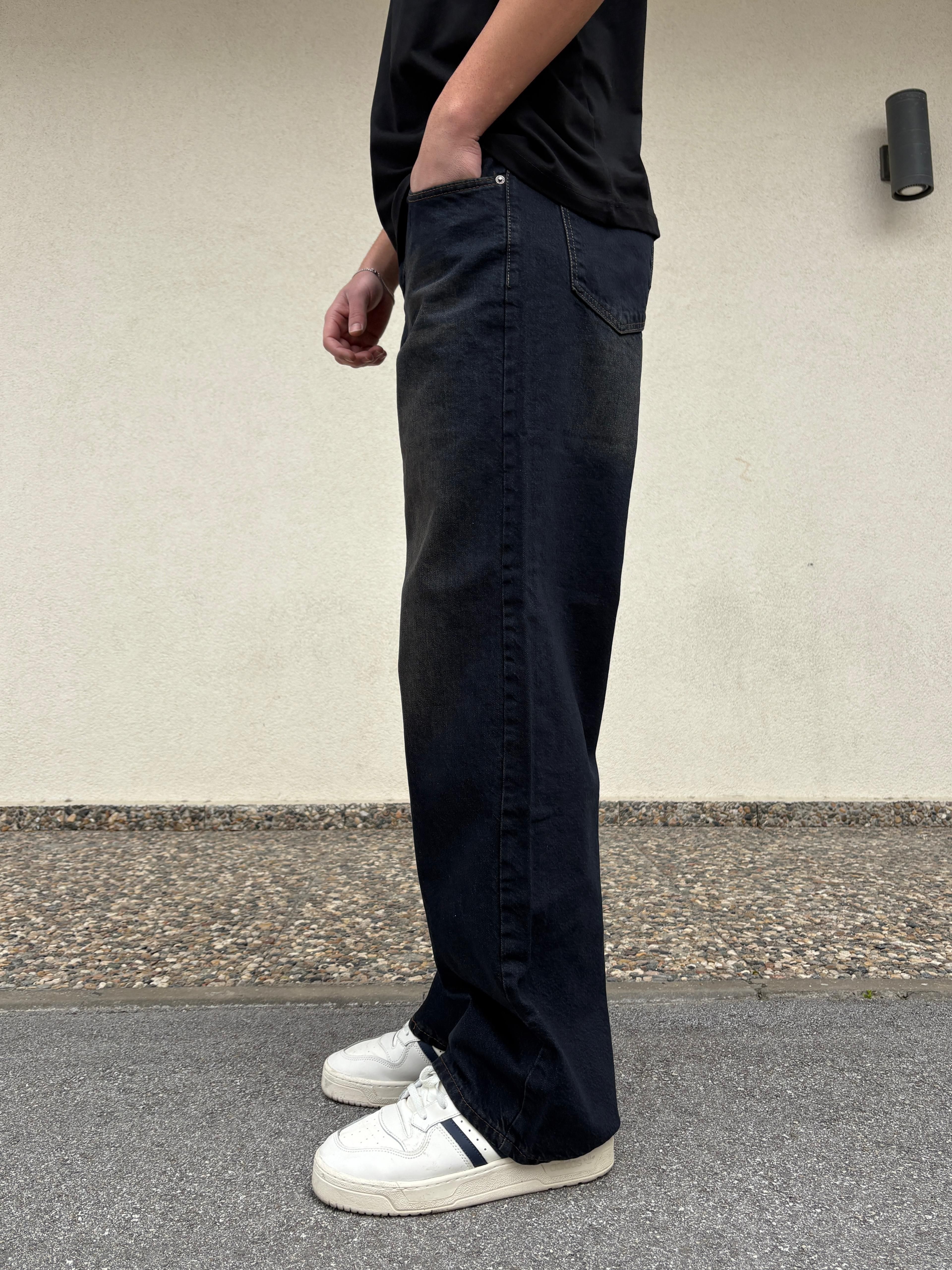 Dark Brown Wash Effect Baggy Jeans