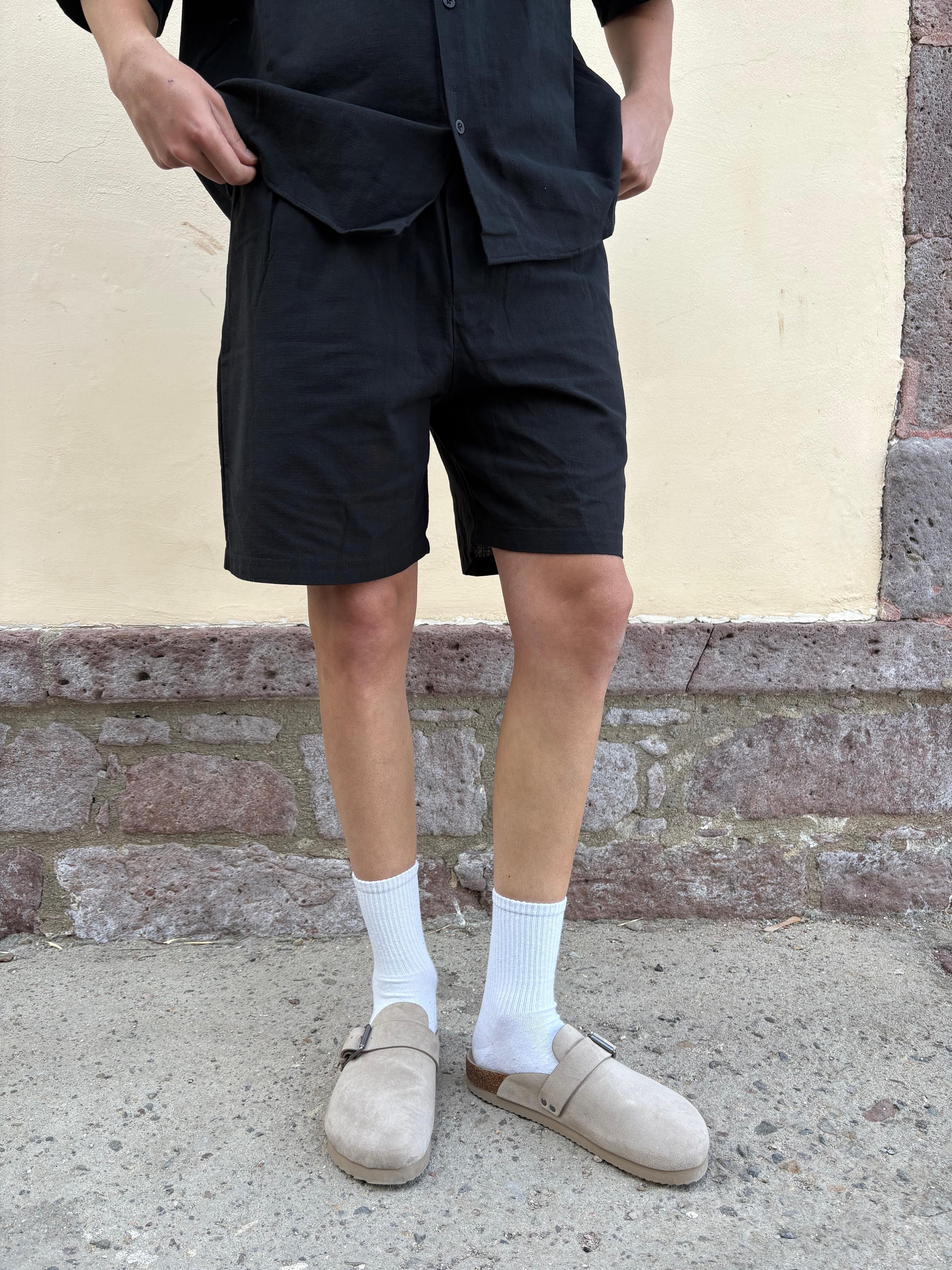 Siyah Oversize Keten Takım