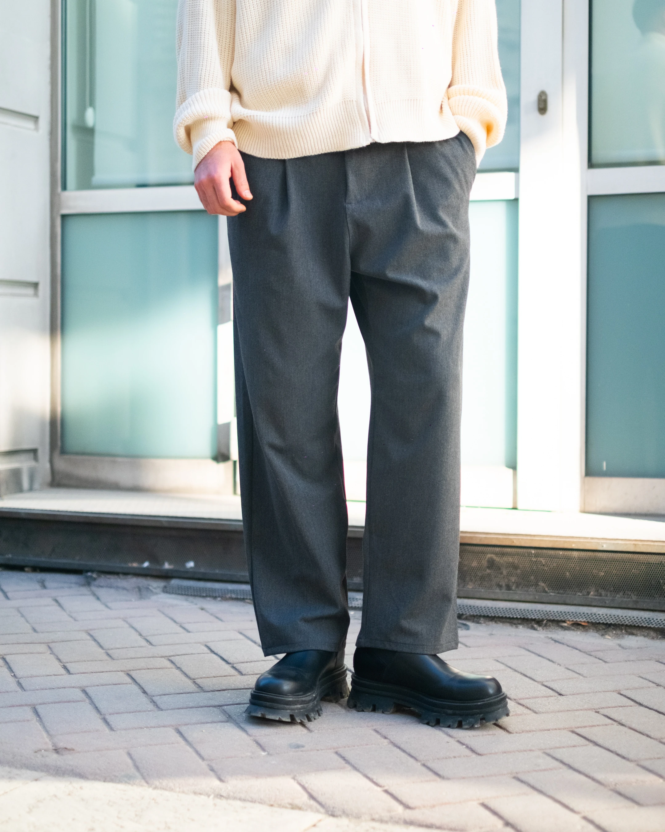 Koyu Gri Baggy Kumaş Pantolon Kışlık