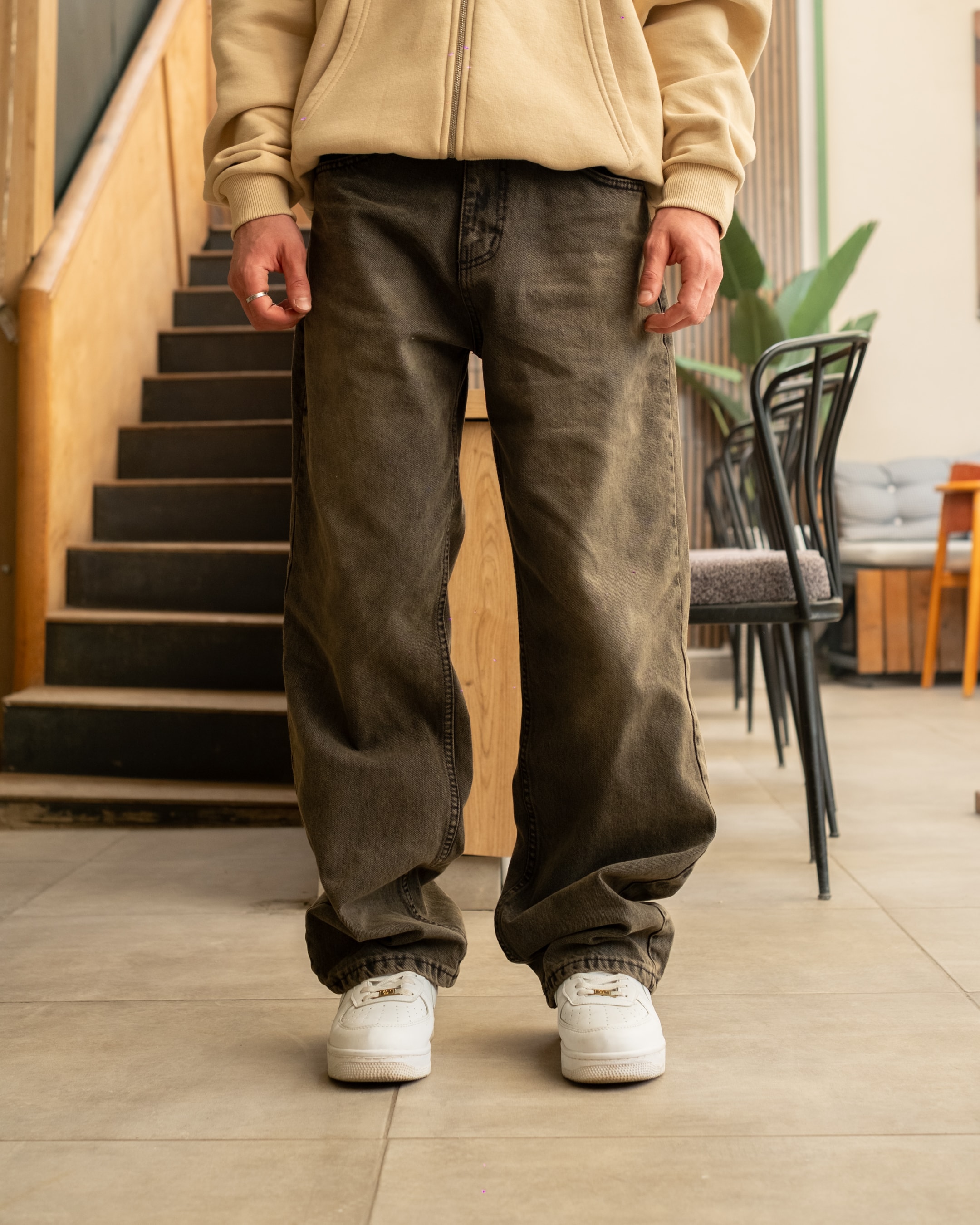 Brown Washed Effect Baggy Jeans