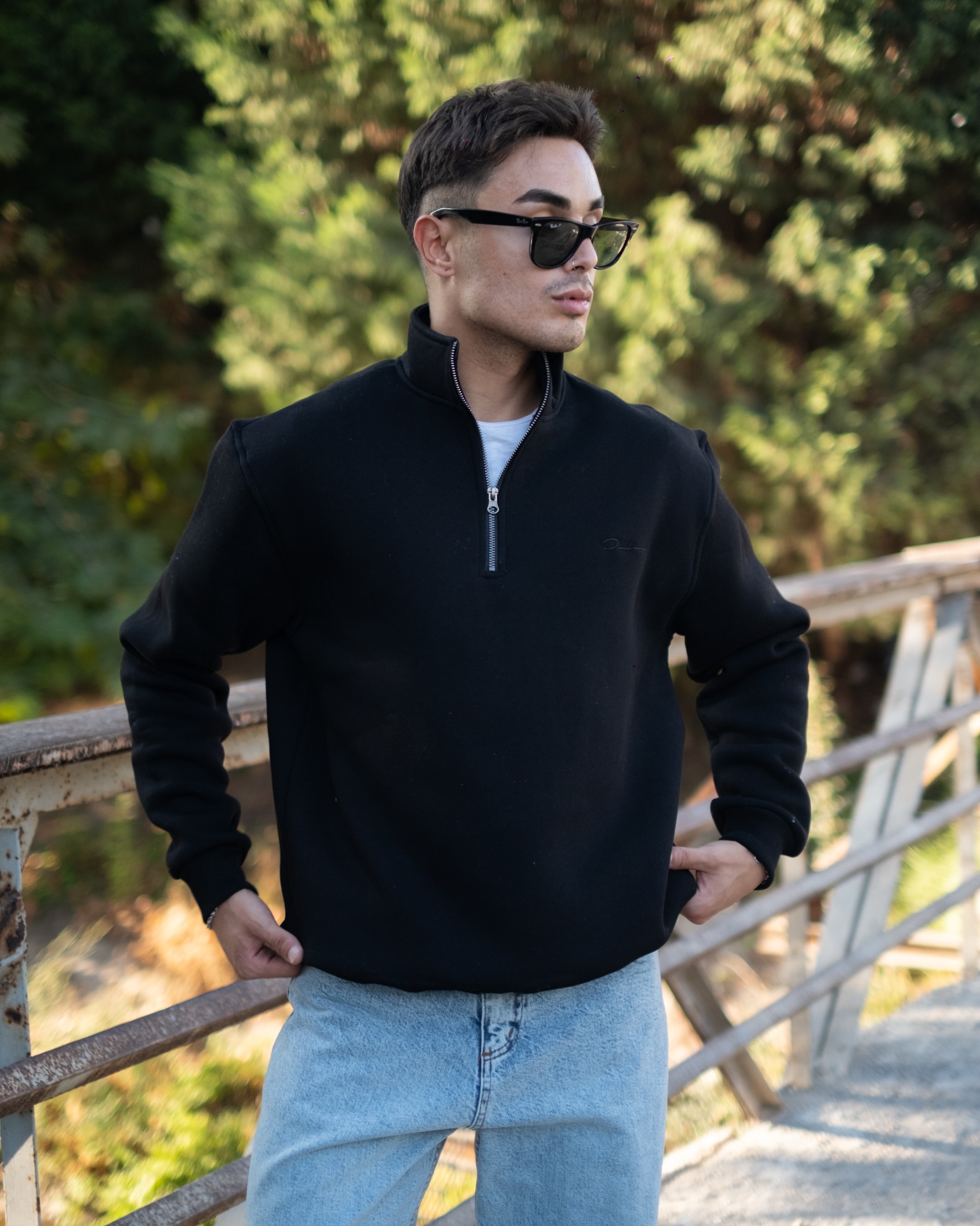 Half Zip Oversize Sweatshirt- Siyah