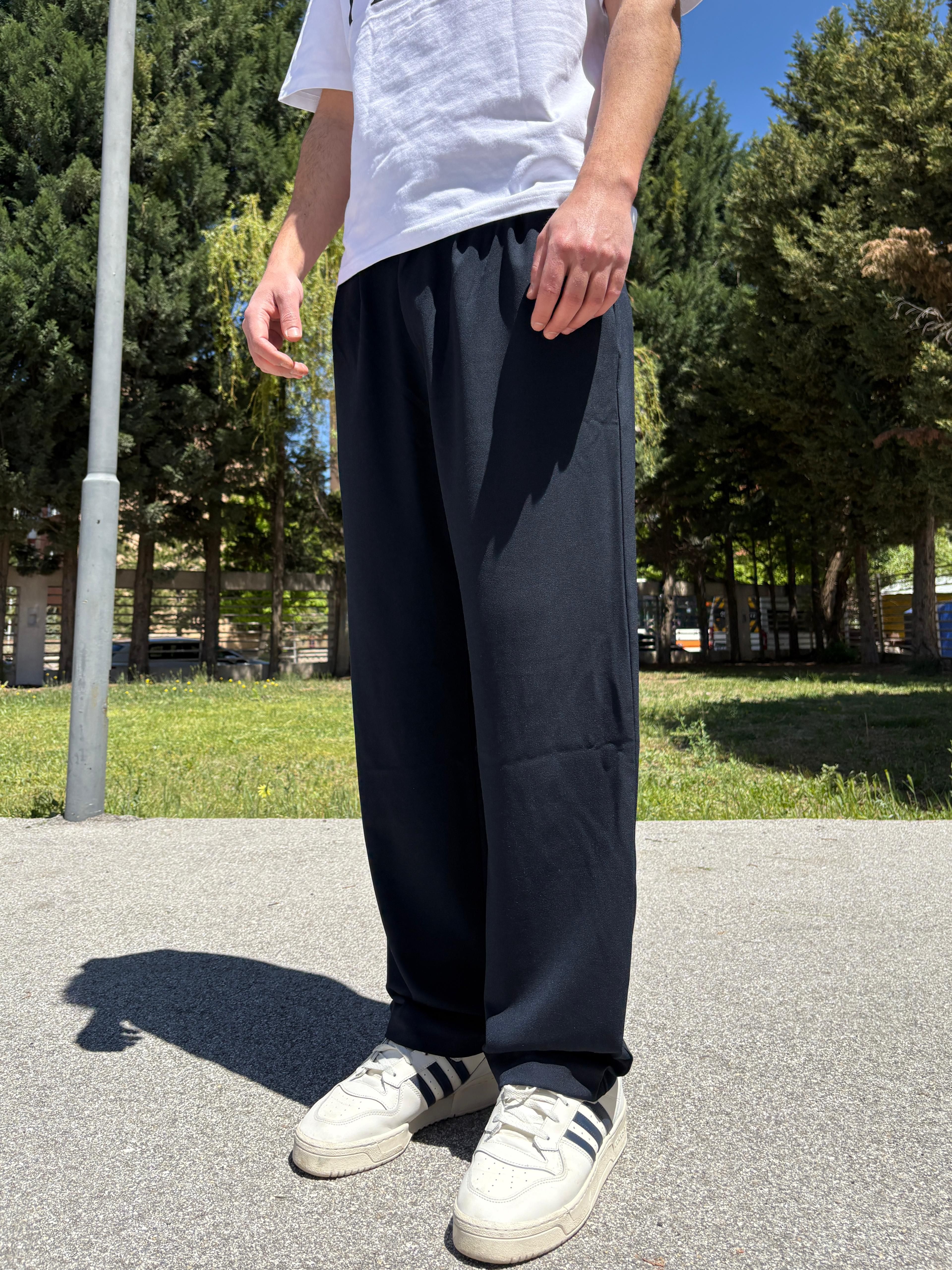Lacivert Basic Baggy Kumaş Pantolon