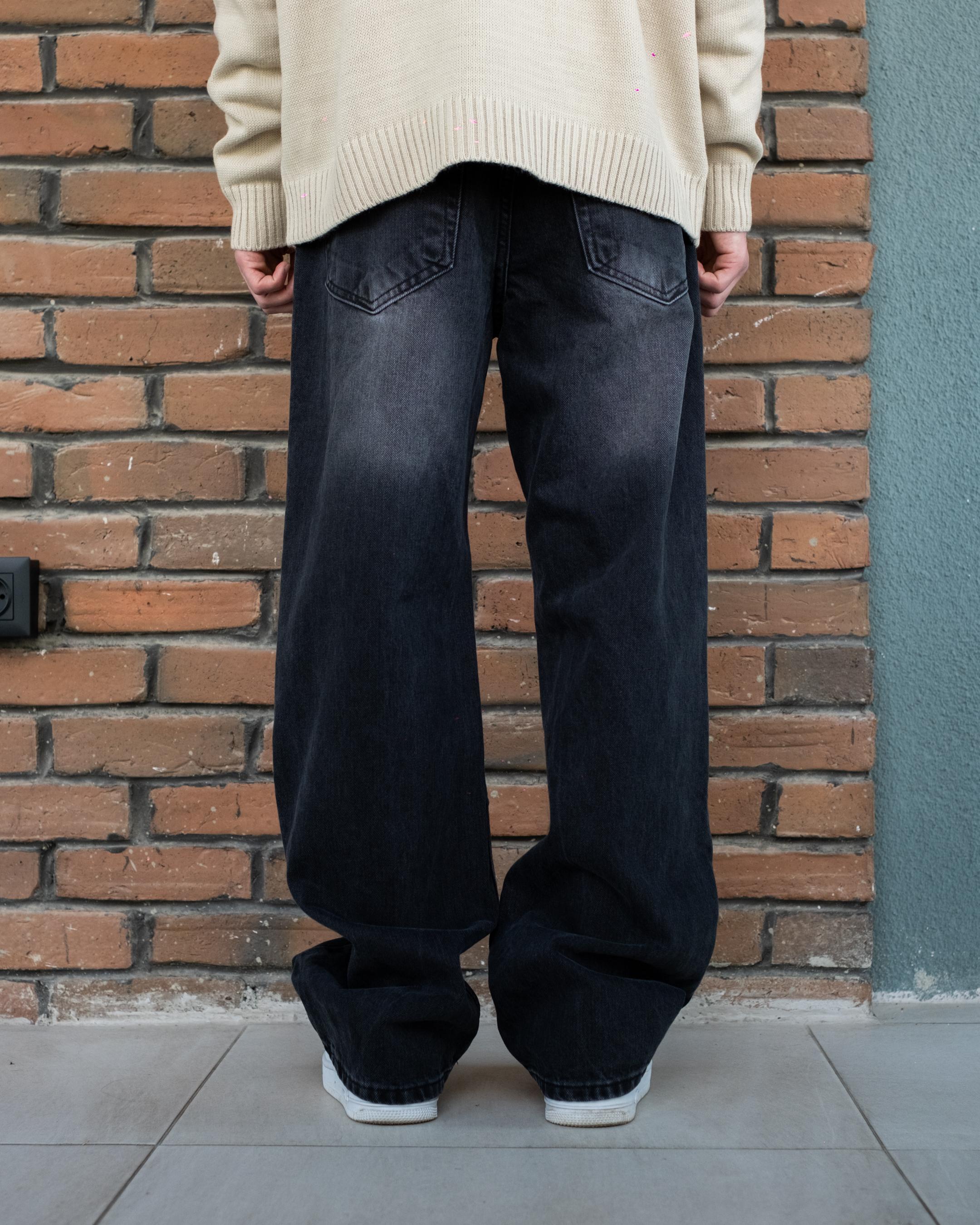Black White Washed Baggy Jeans 