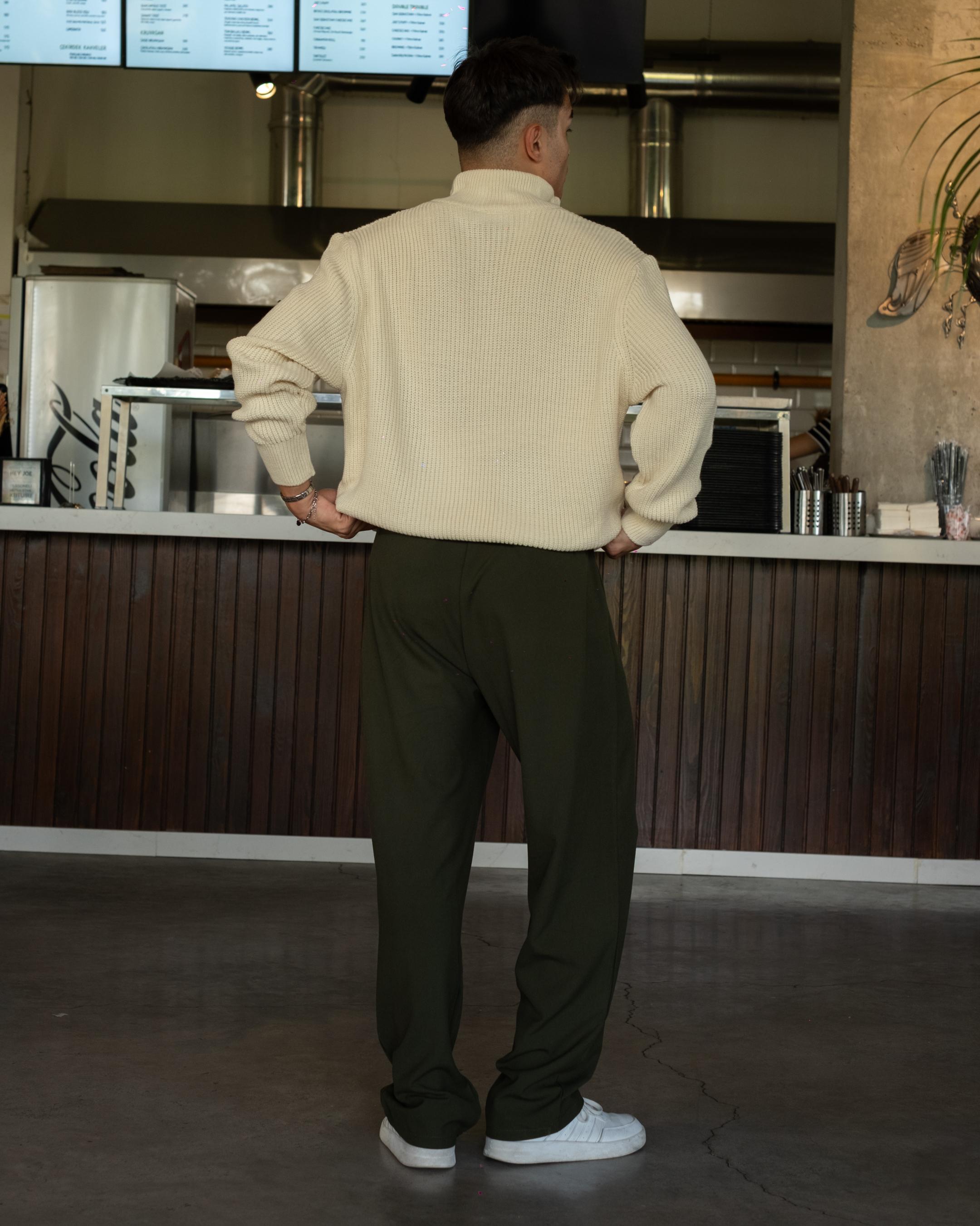 Koyu Haki Basic Baggy Kumaş Pantolon