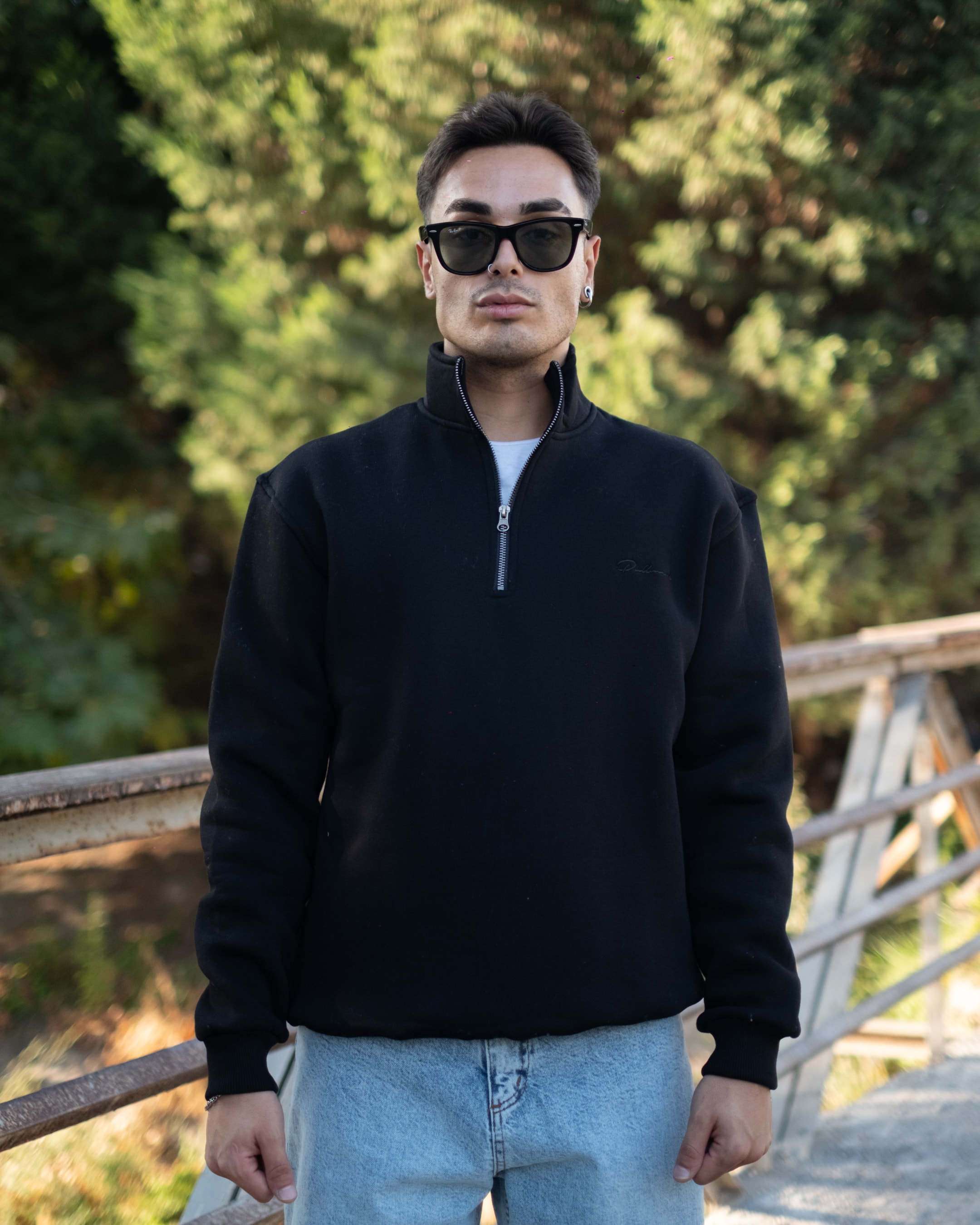 Half Zip Oversize Sweatshirt- Siyah