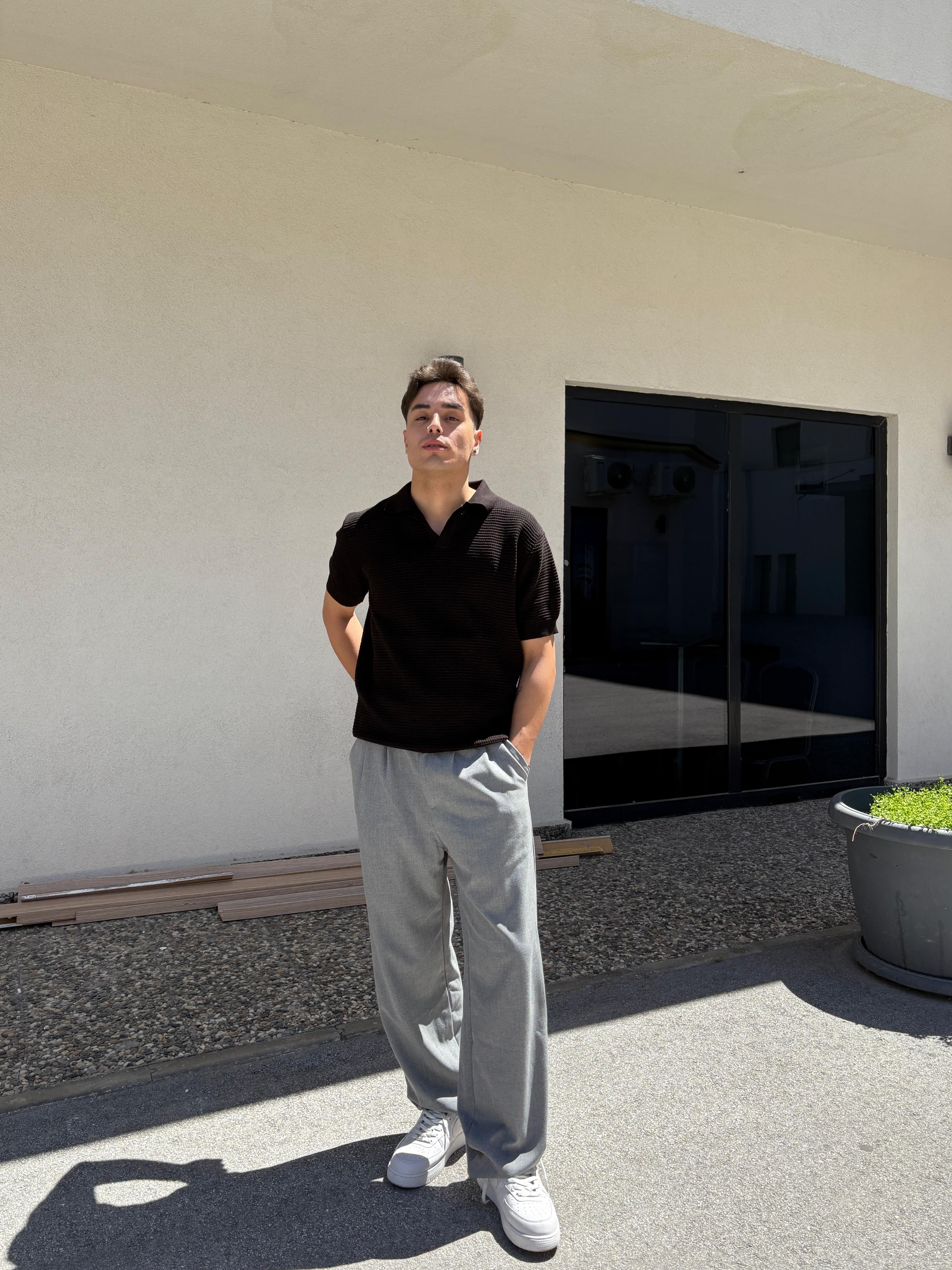 Ajurlu Relaxed Polo Yaka T-Shirt- Siyah