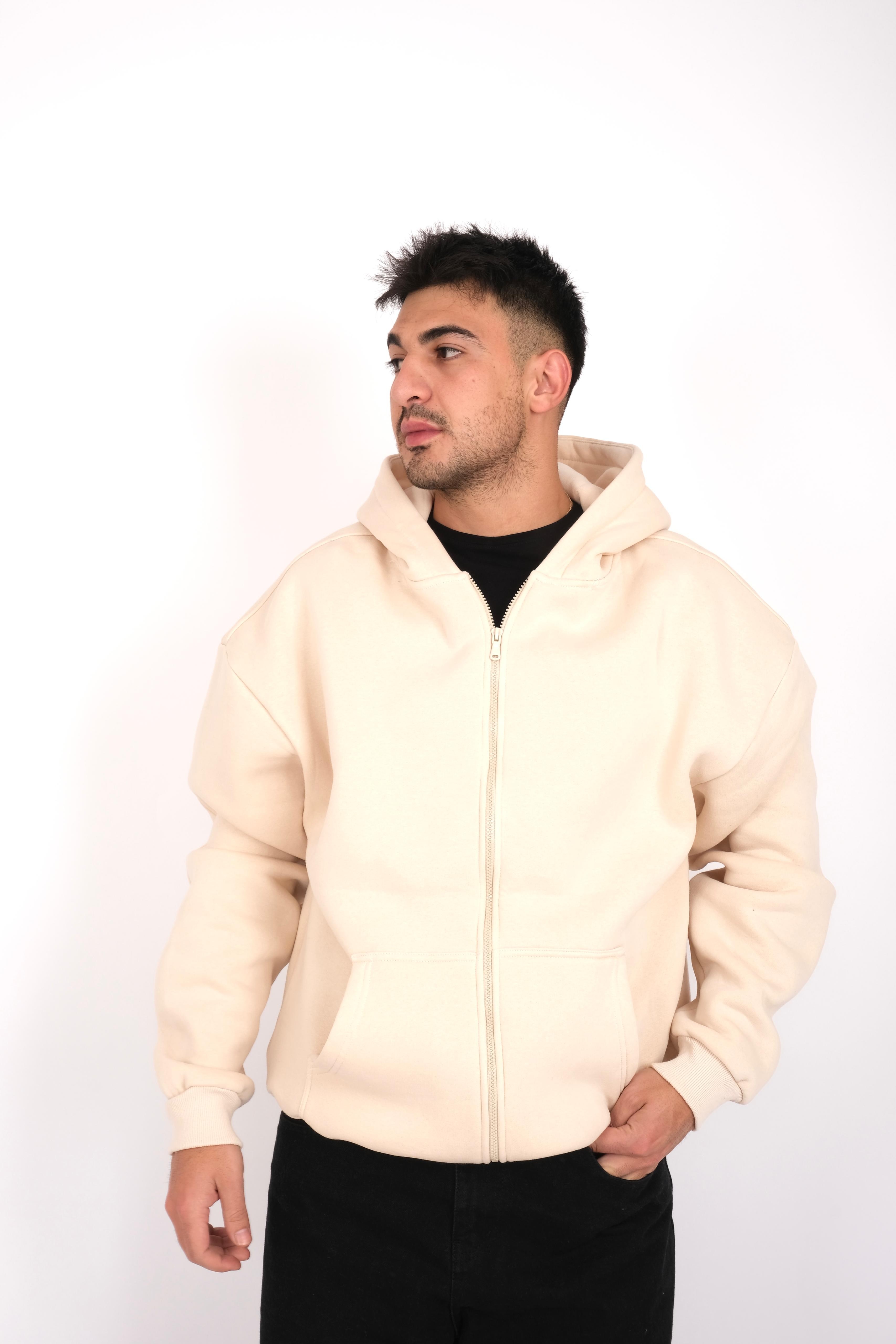 Cream basic oversize full zip hoodie