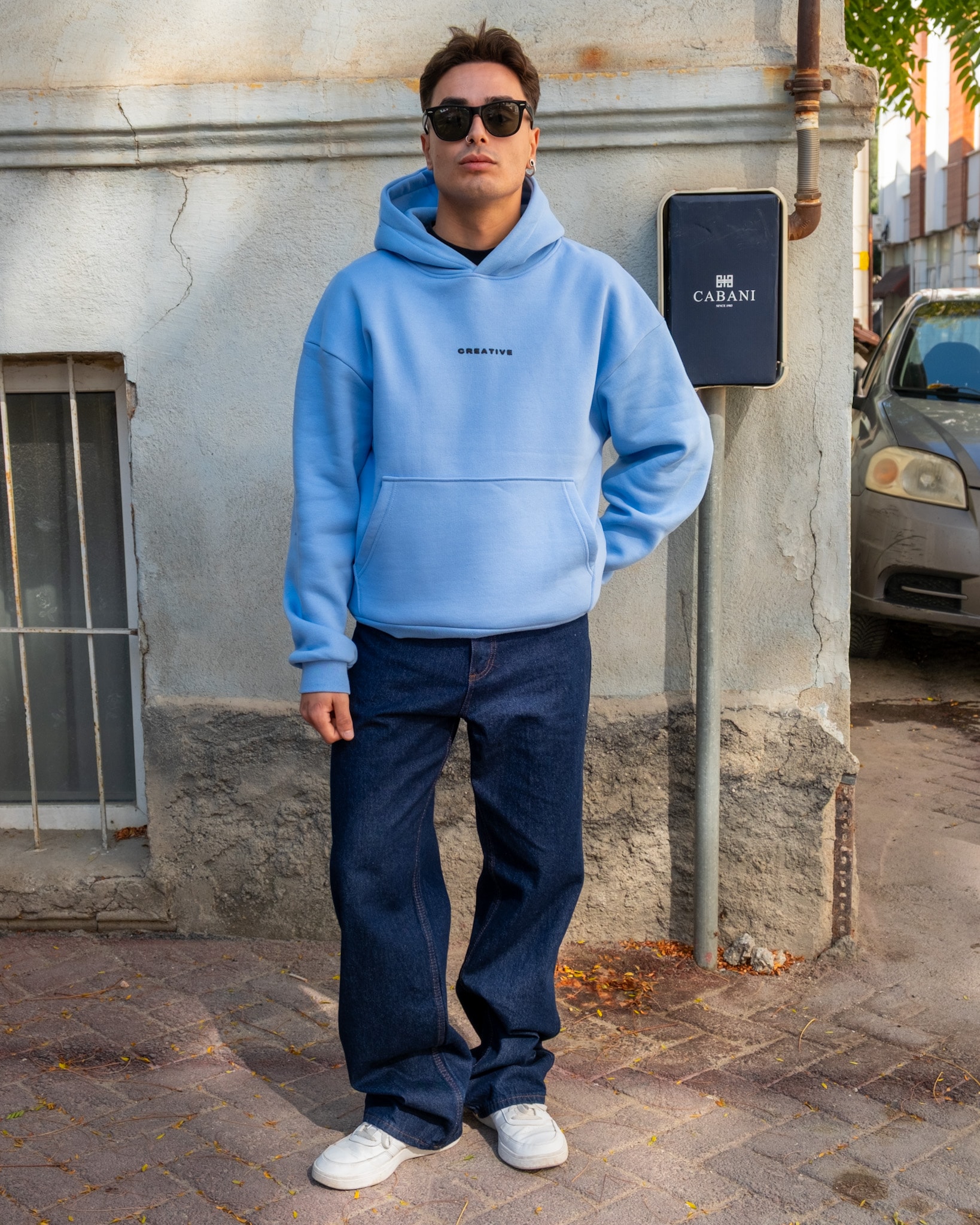 B.Blue Printed Oversize Premium Hoodie